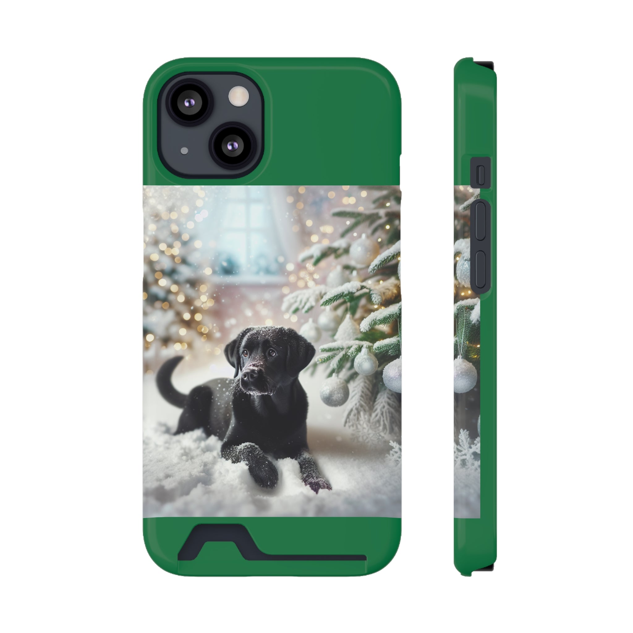 Black Lab Holiday Phone Case with Card Holder
