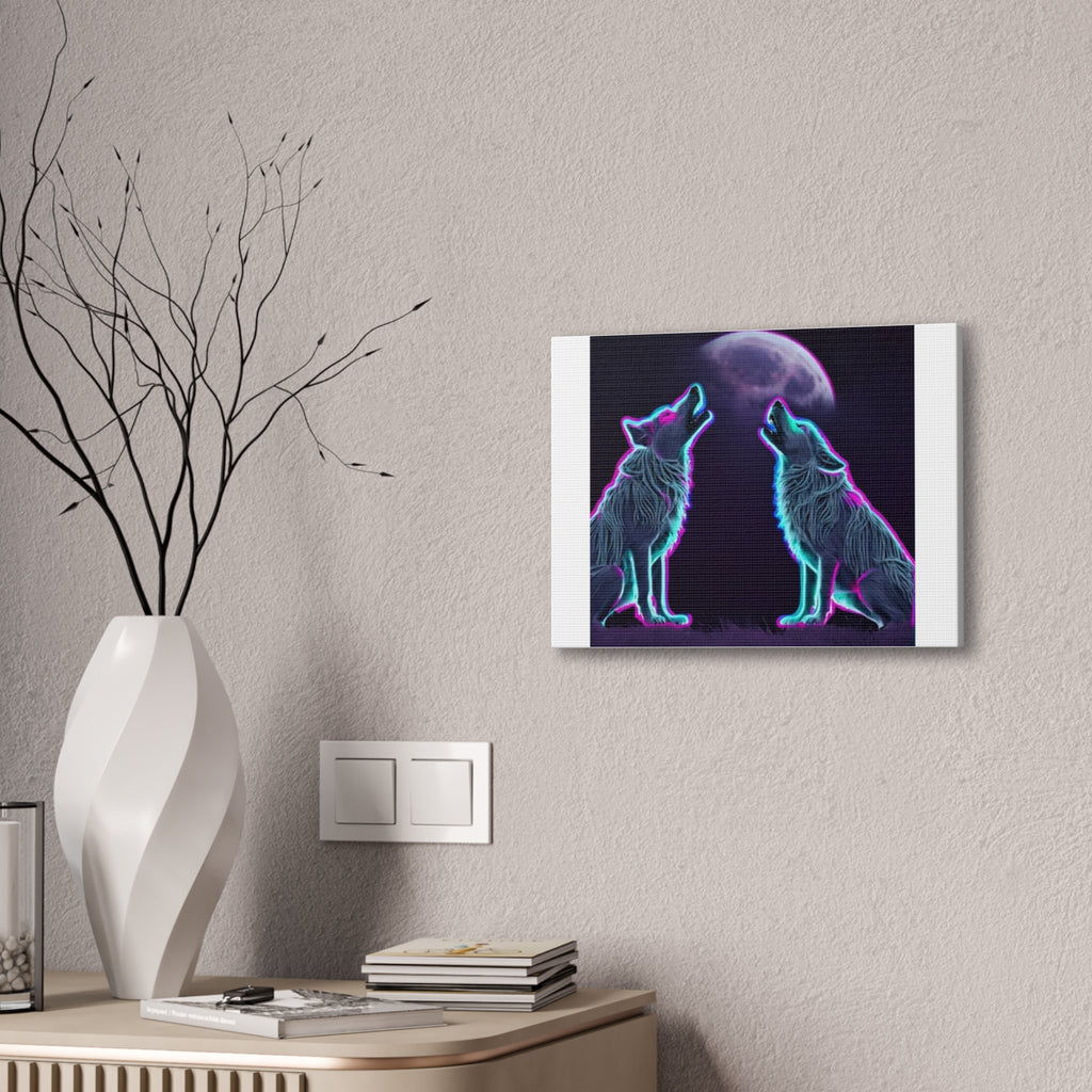 Neon Wolves Howling Canvas Stretched, 0.75"