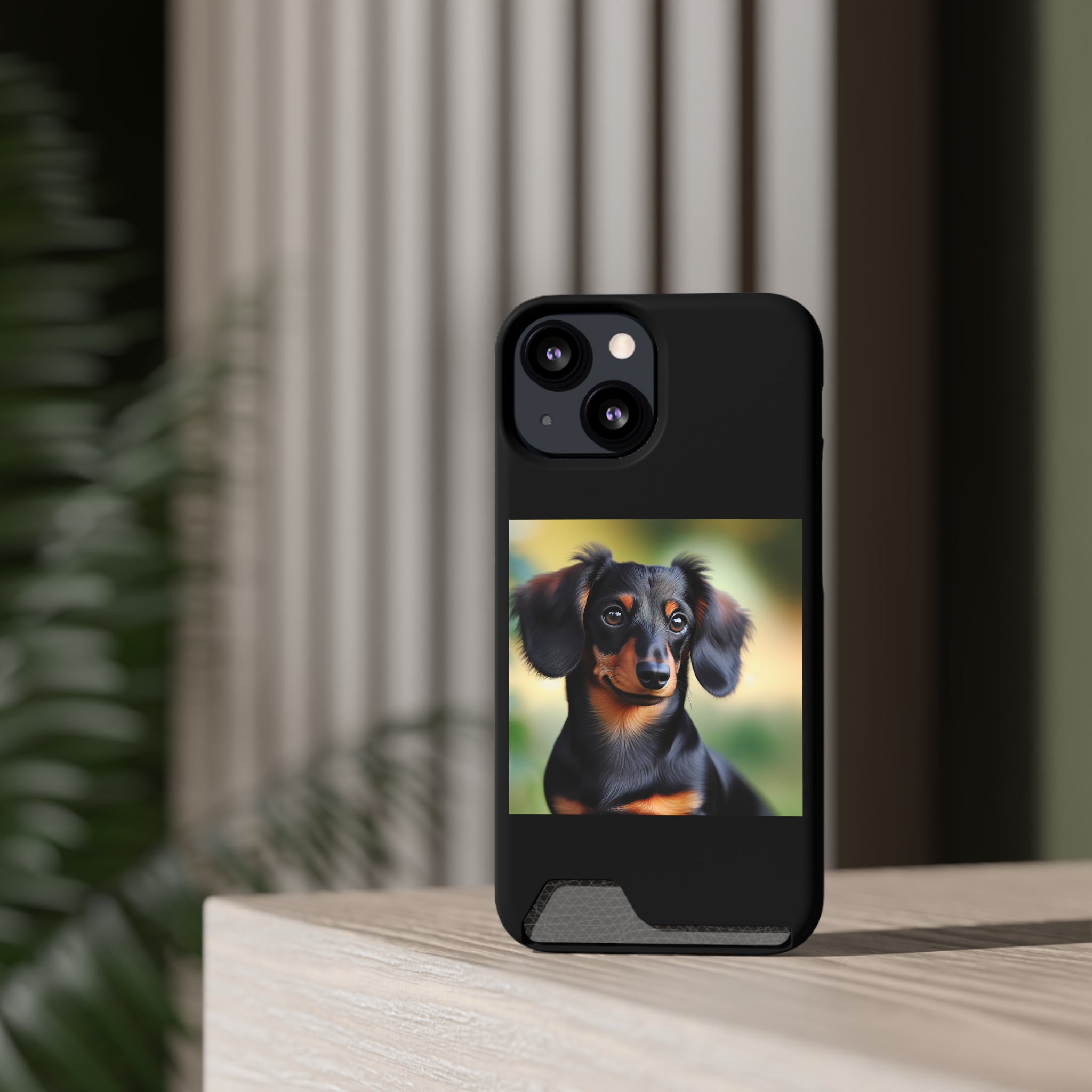 Dachshund Black and Brown Phone Case with Card Holder