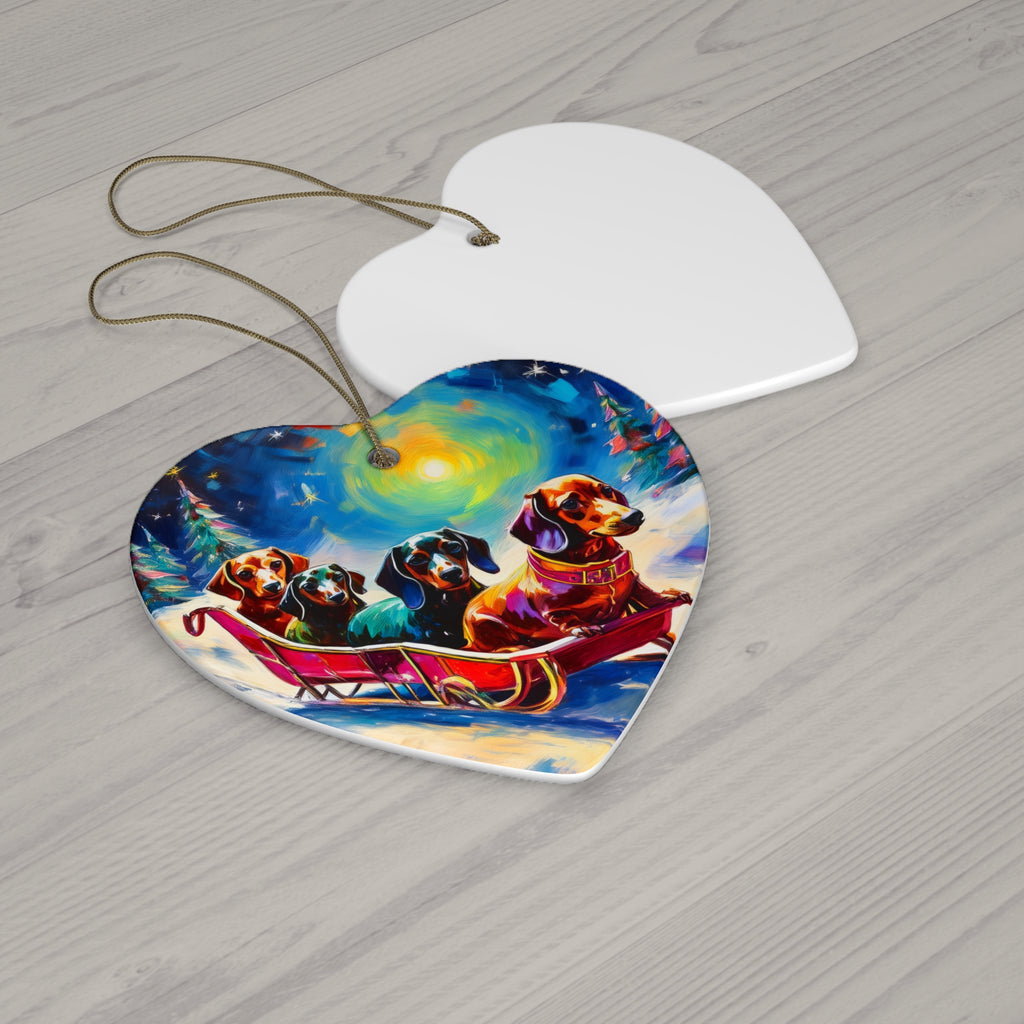 Dachshund Night Sleighride Ceramic Ornament