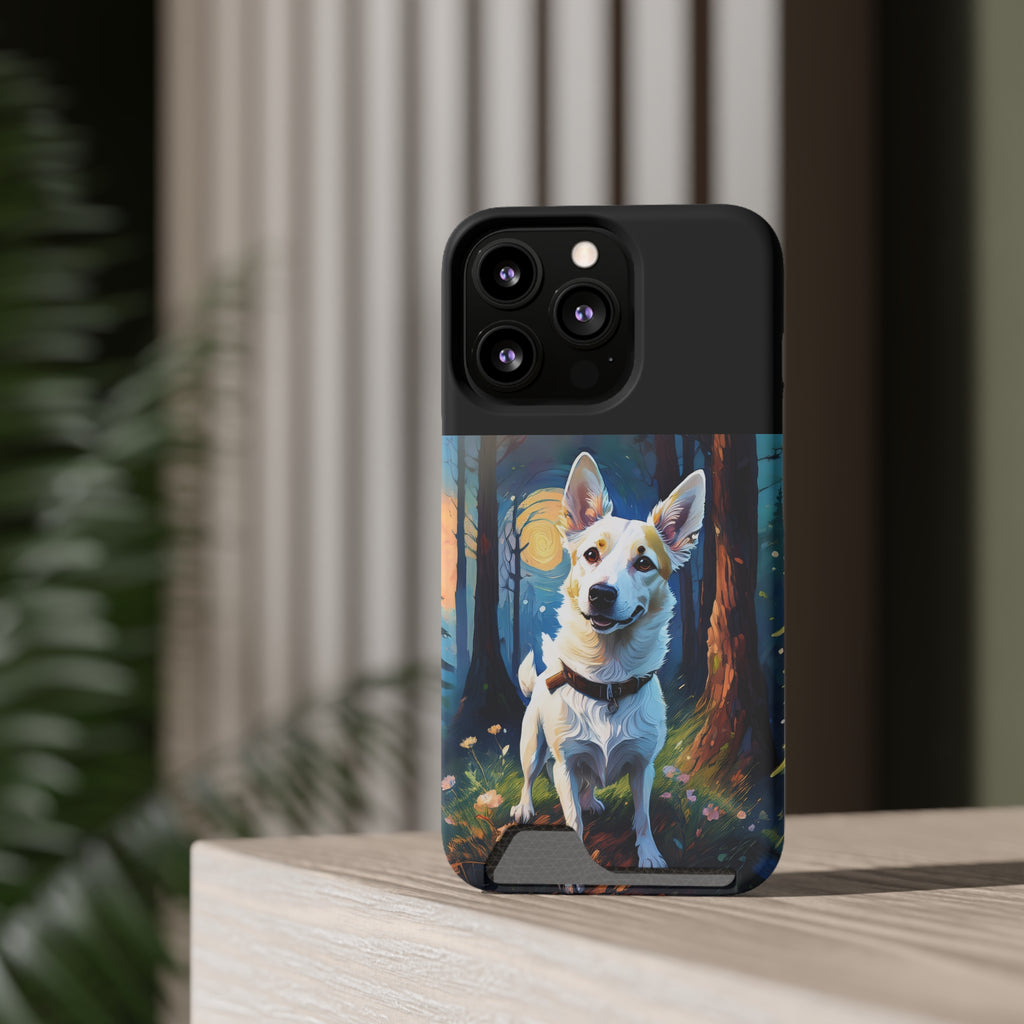 White/Tan Dog Forest Walk Phone Case with Card Holder