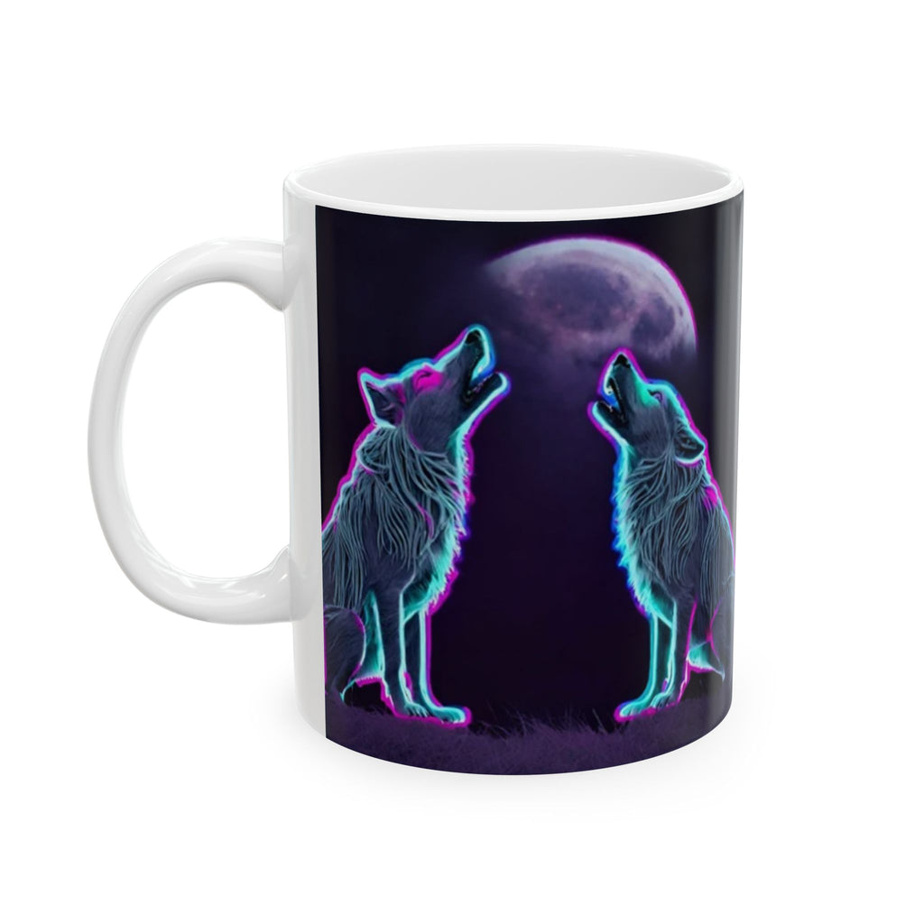 Neon Wolves Howling Ceramic Mug, (11oz, 15oz)