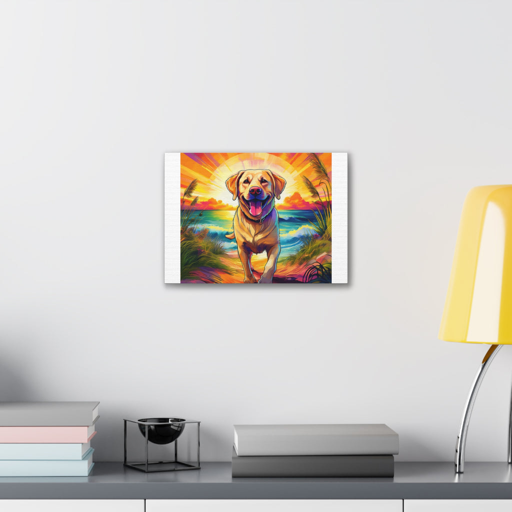 Yellow Lab Sunset Beach Canvas Stretched, 0.75"