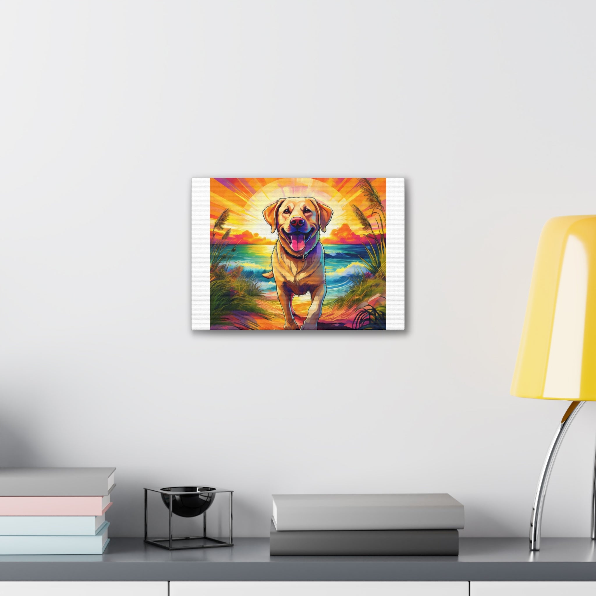 Yellow Lab Sunset Beach Canvas Stretched, 0.75"
