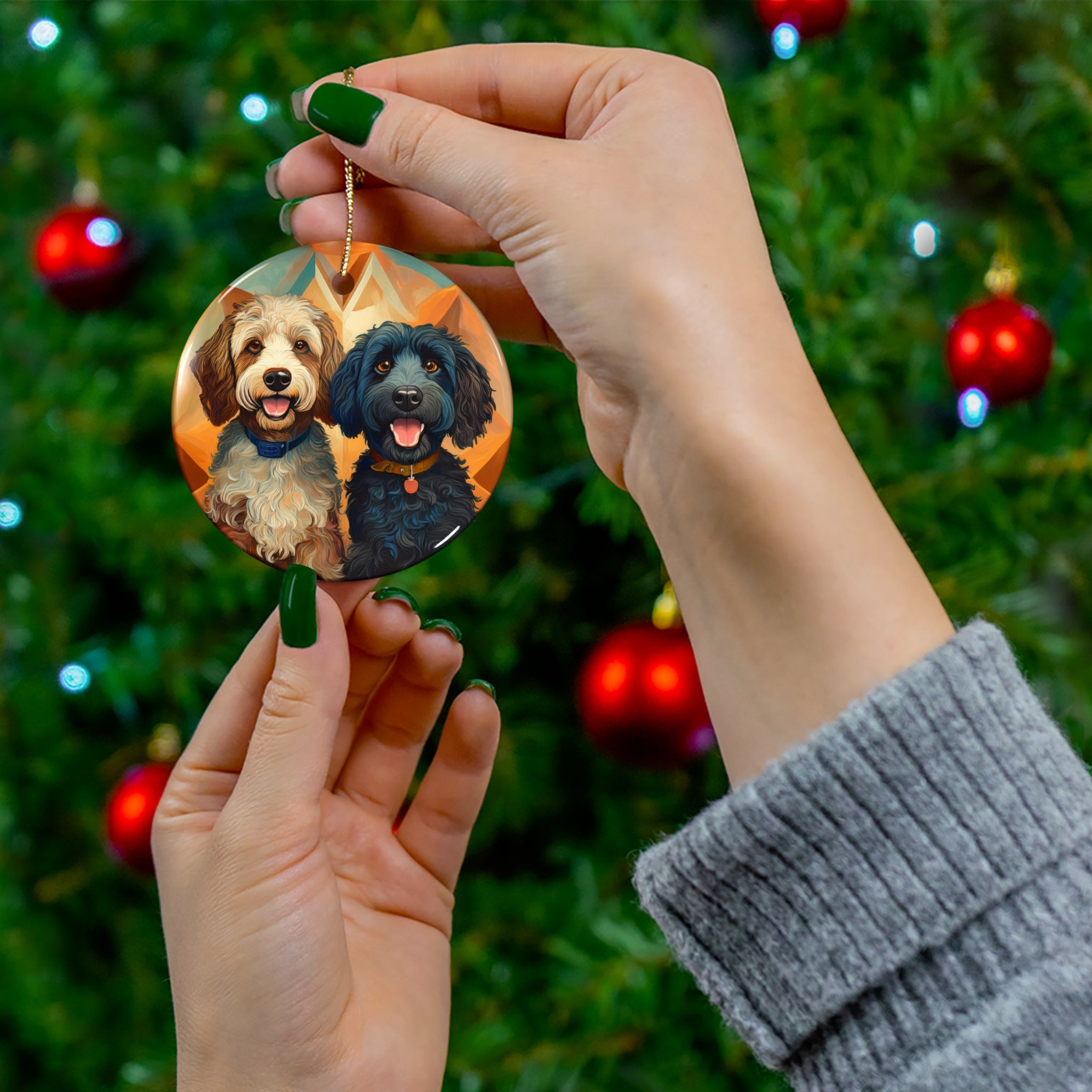 Doodles, Black & Tan Ceramic Ornament