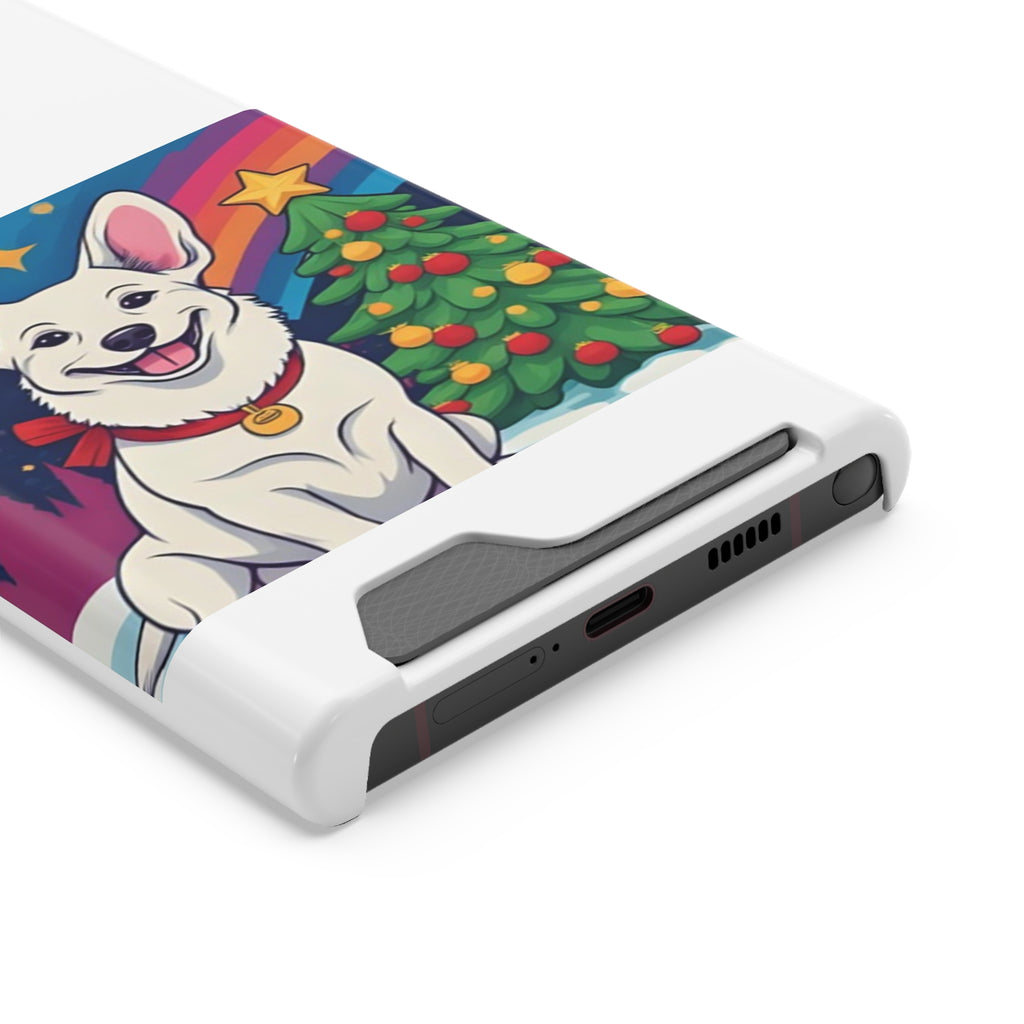 White Corgi Holiday Phone Case with Card Holder