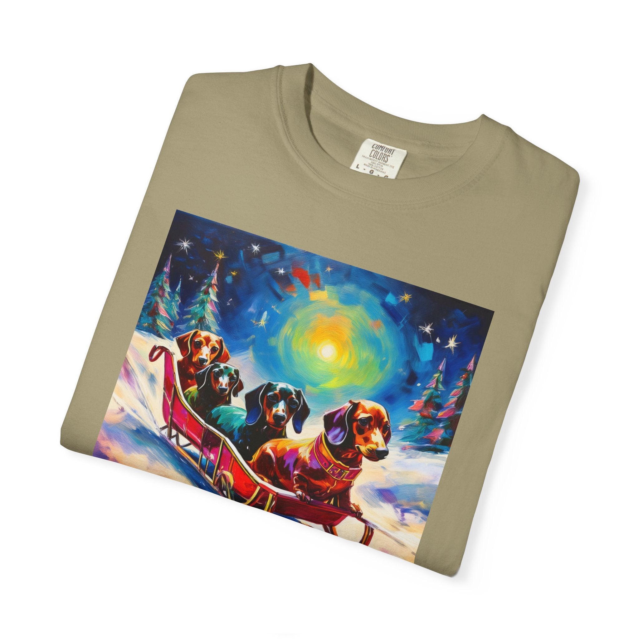 Dachshund Night Sleighride Unisex Garment-Dyed T-shirt