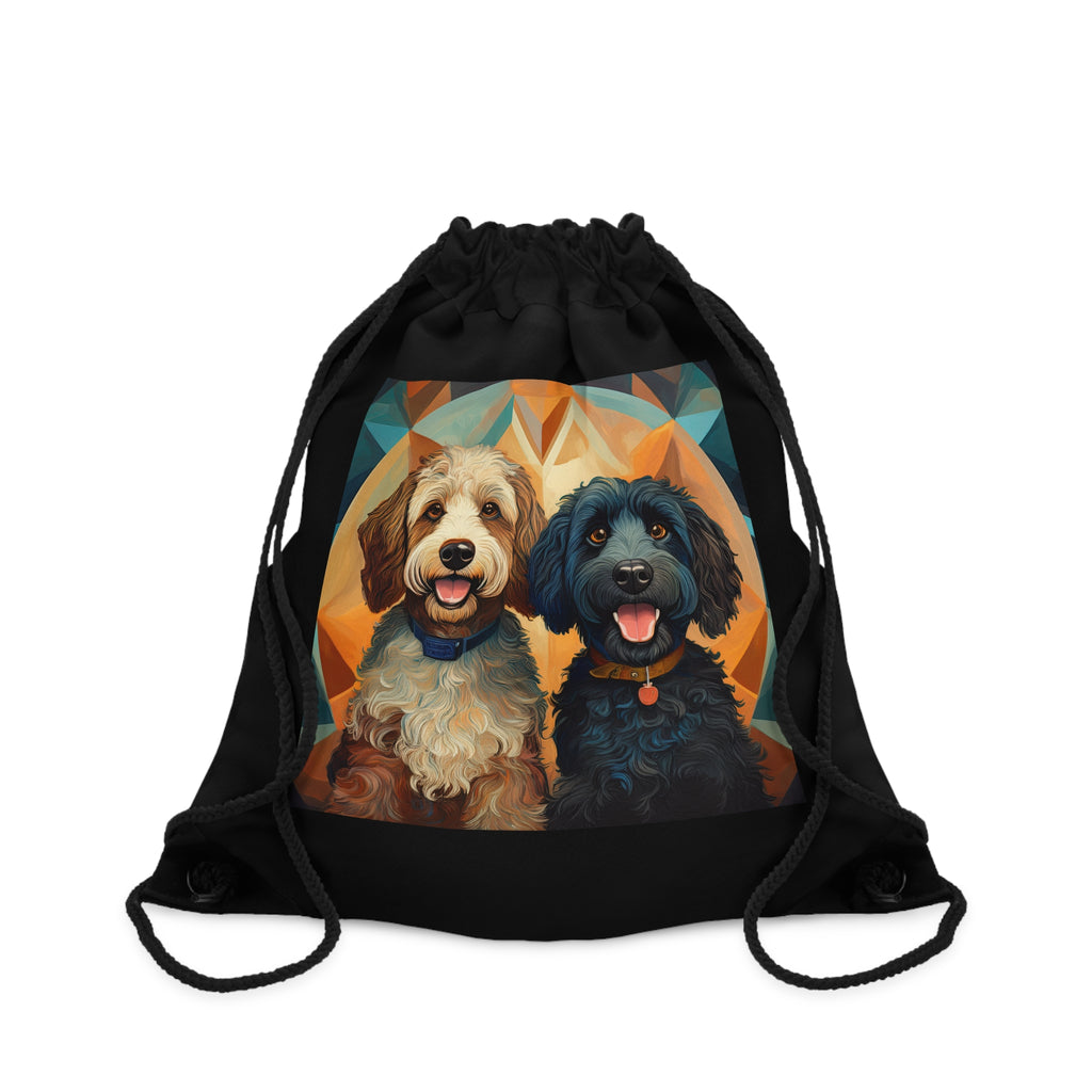 Doodles, Black & Tan Drawstring Bag