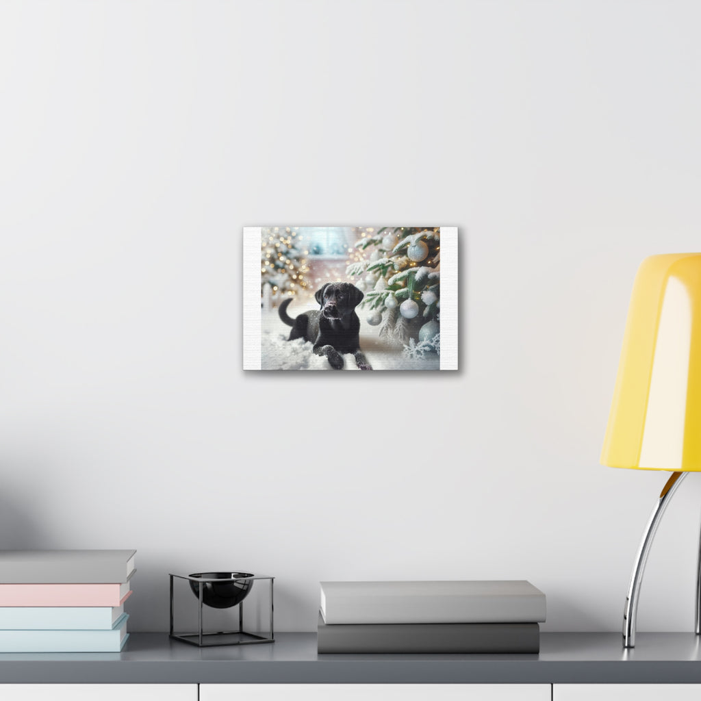 Black Lab Puppy Holiday Canvas Stretched, 0.75"
