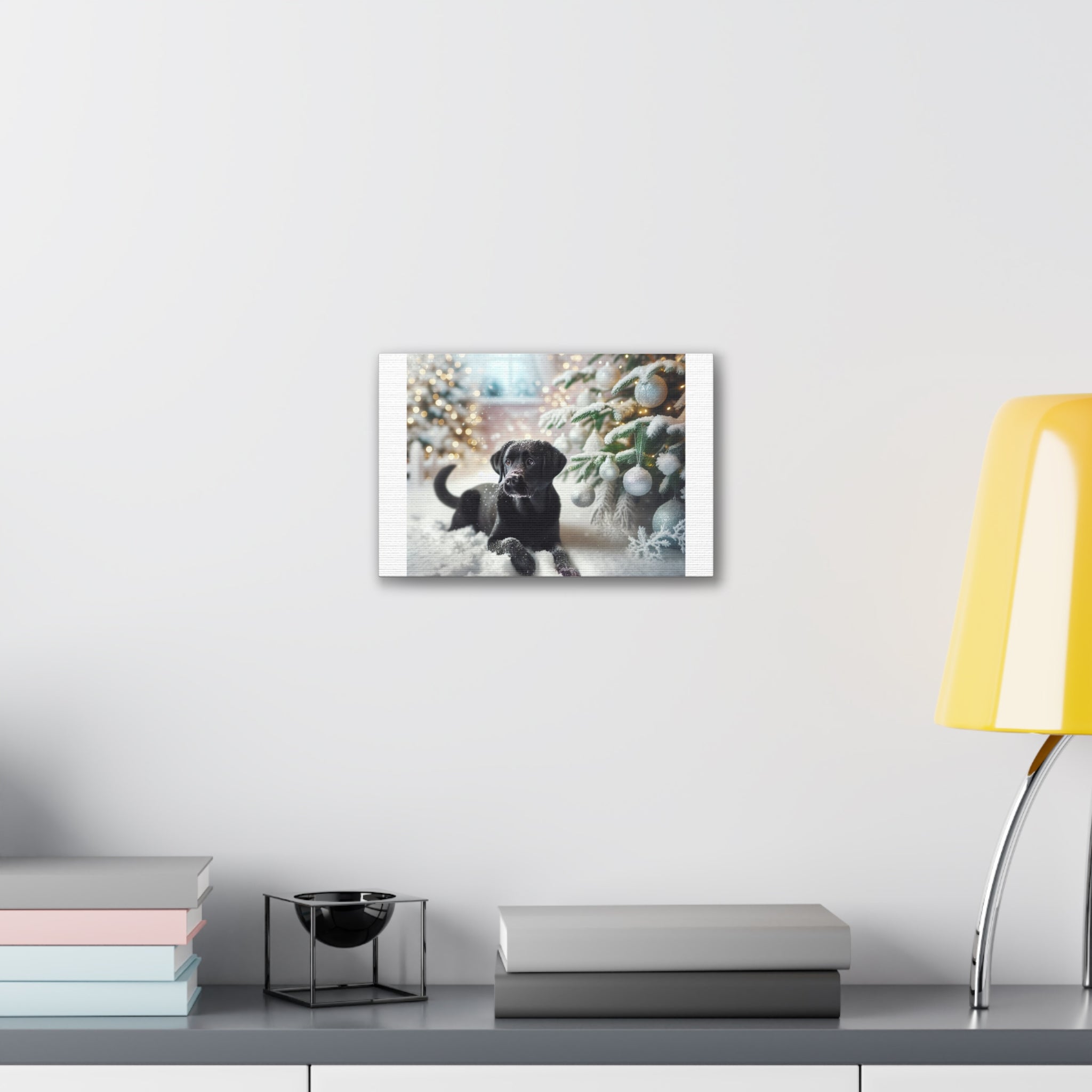 Black Lab Puppy Holiday Canvas Stretched, 0.75"