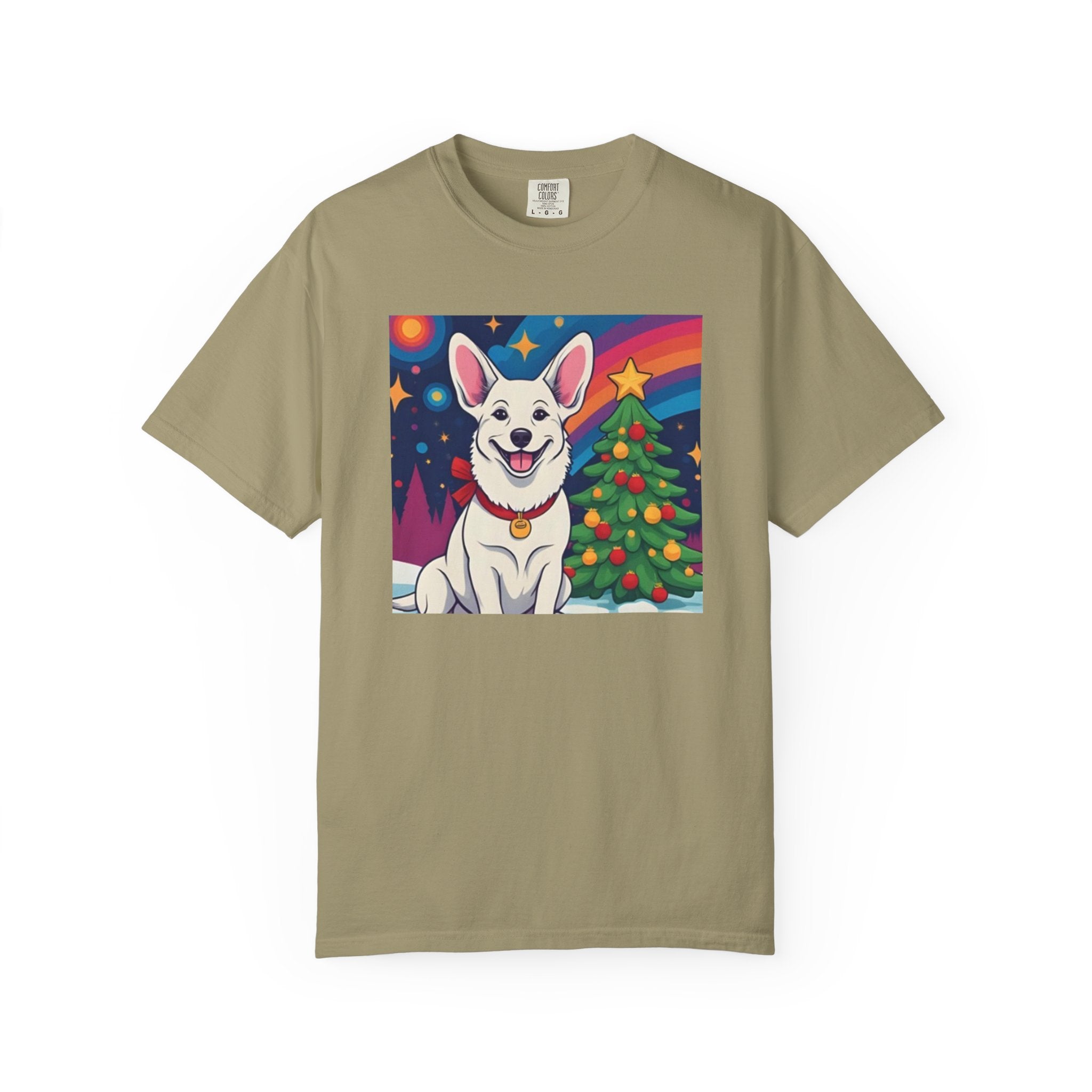 White Corgi Holiday Unisex Garment-Dyed T-shirt