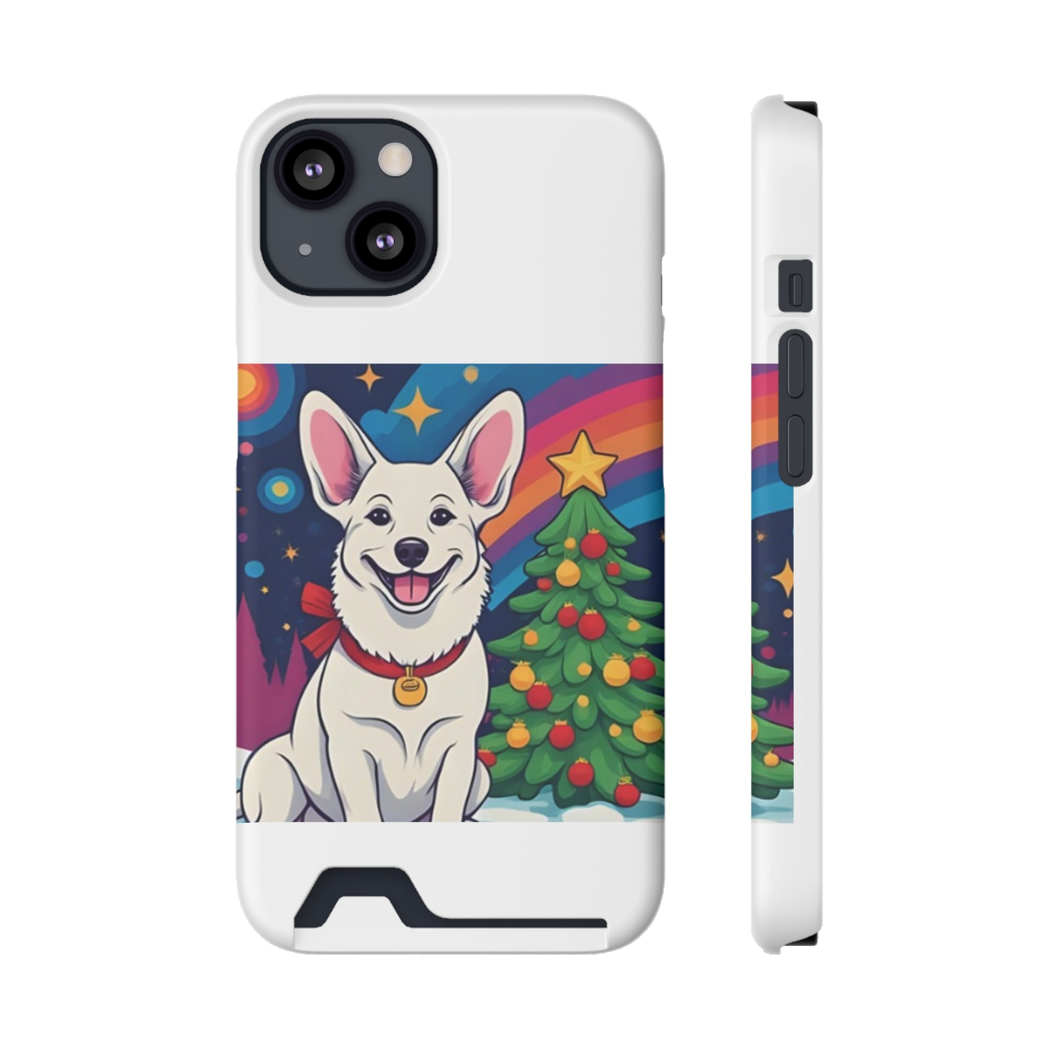 White Corgi Holiday Phone Case with Card Holder