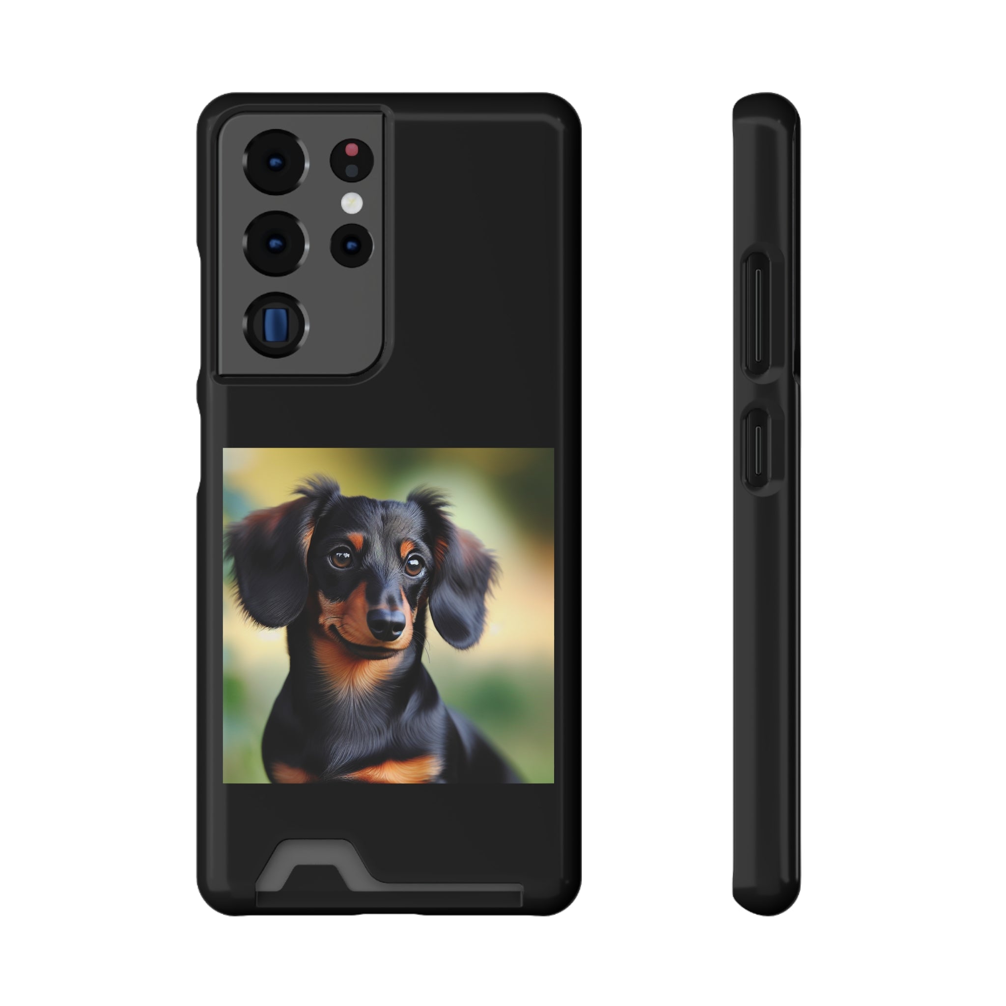 Dachshund Black and Brown Phone Case with Card Holder