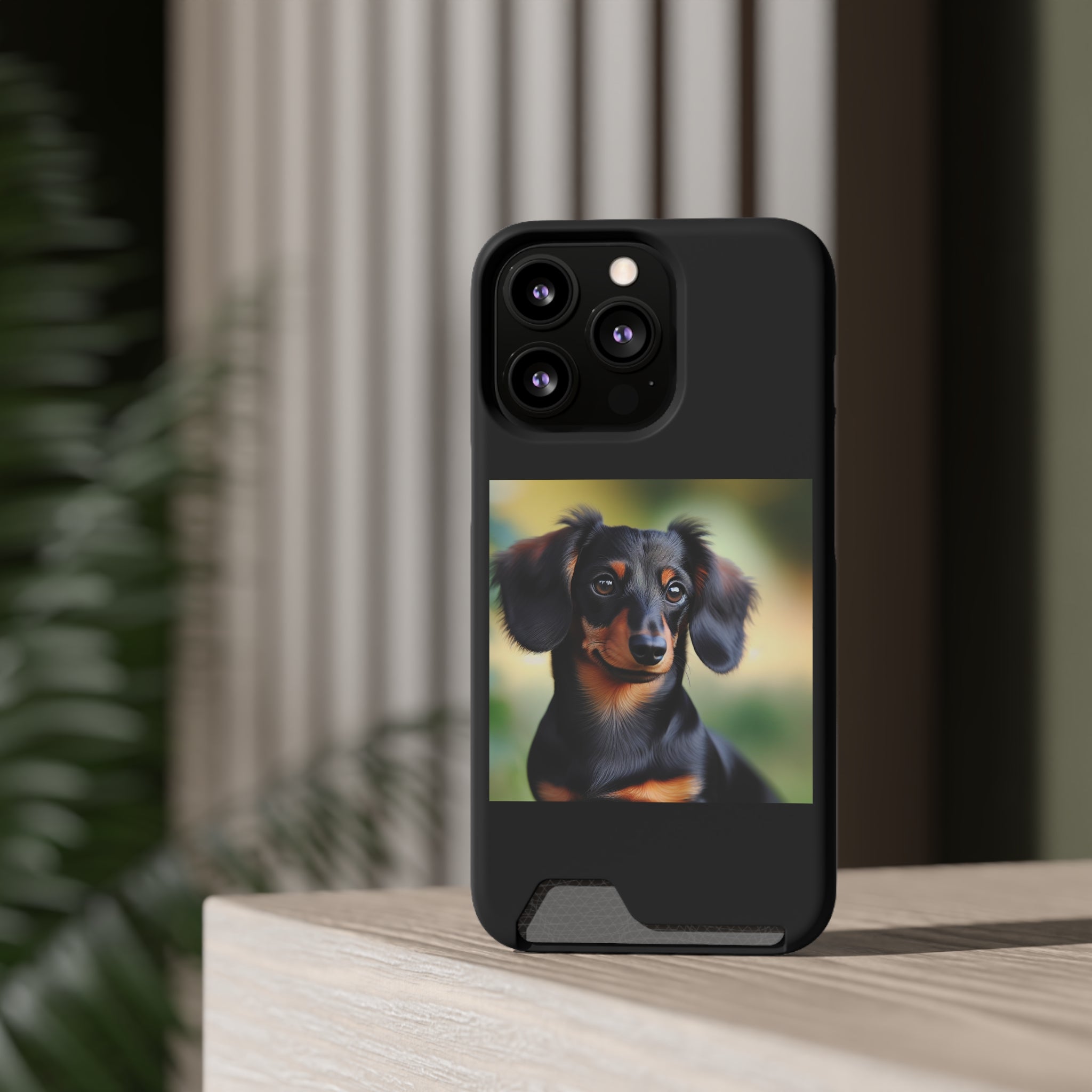 Dachshund Black and Brown Phone Case with Card Holder