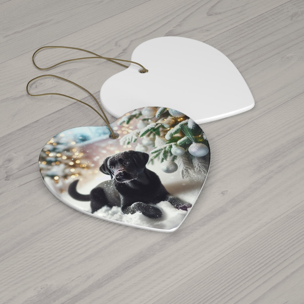 Black Lab Puppy Holiday Ceramic Ornament