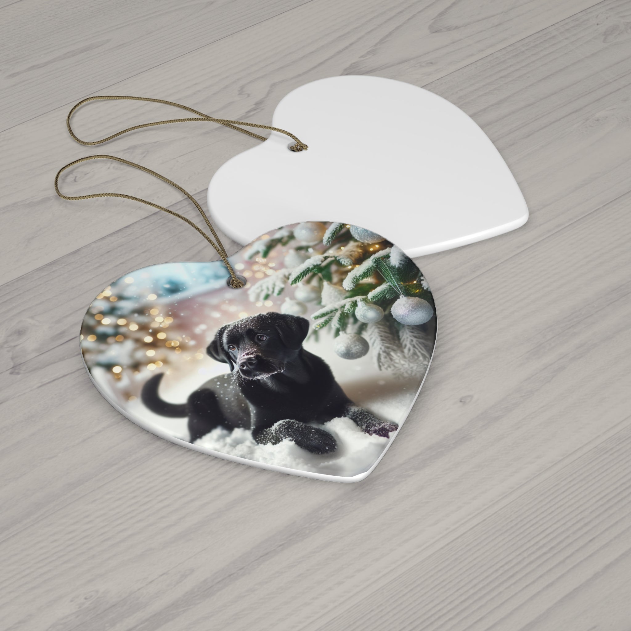 Black Lab Puppy Holiday Ceramic Ornament