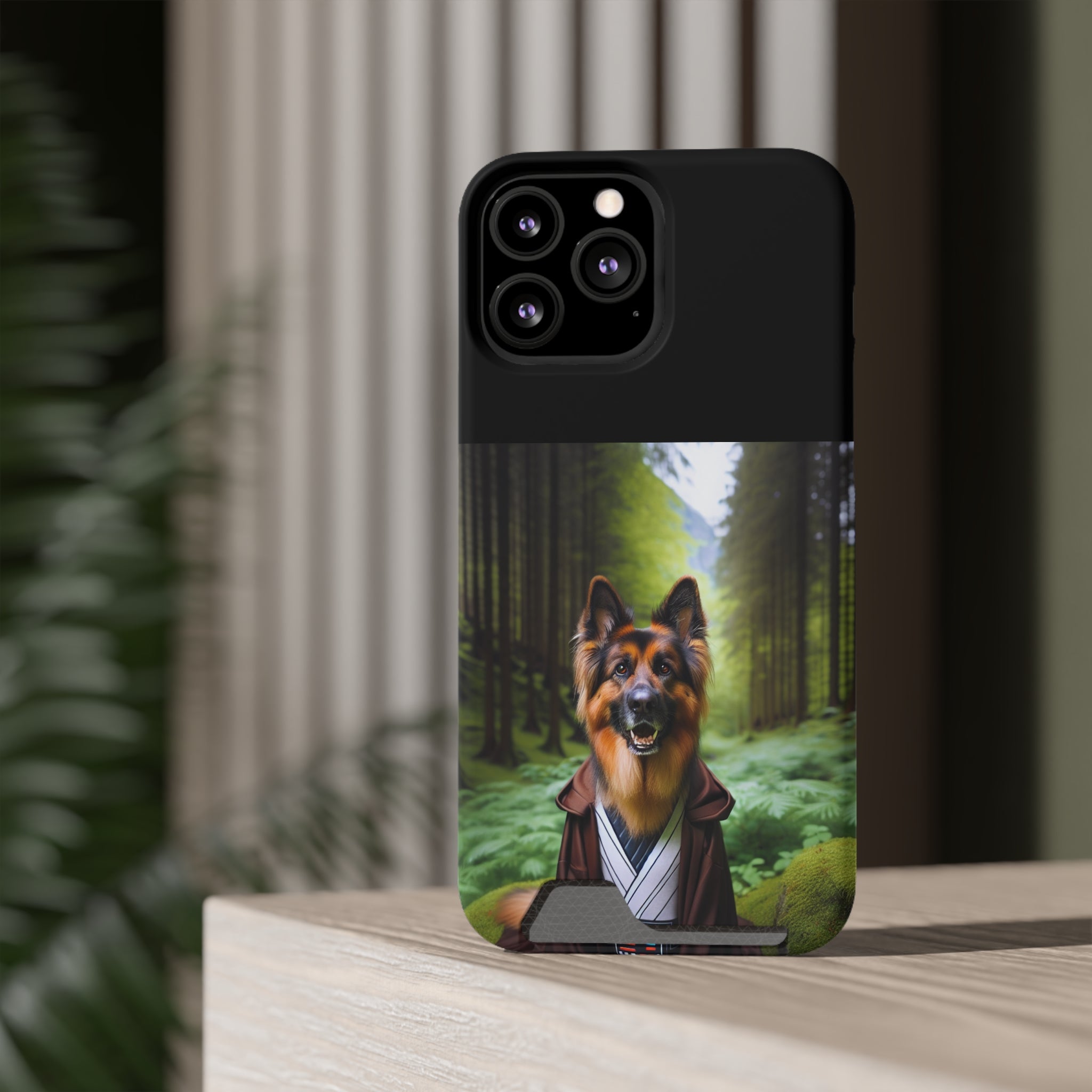 German Shepherd Forest Night Phone Case with Card Holder