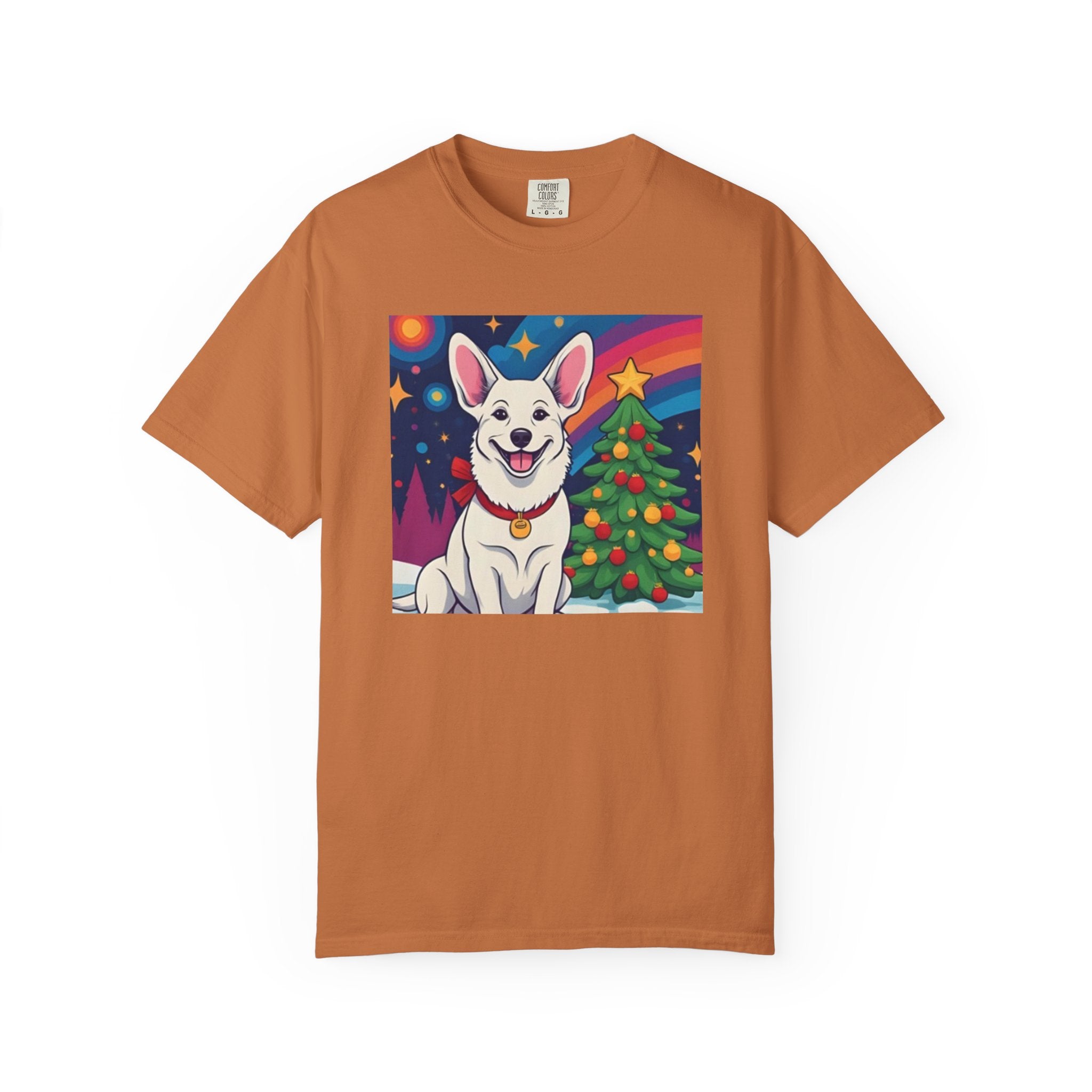 White Corgi Holiday Unisex Garment-Dyed T-shirt