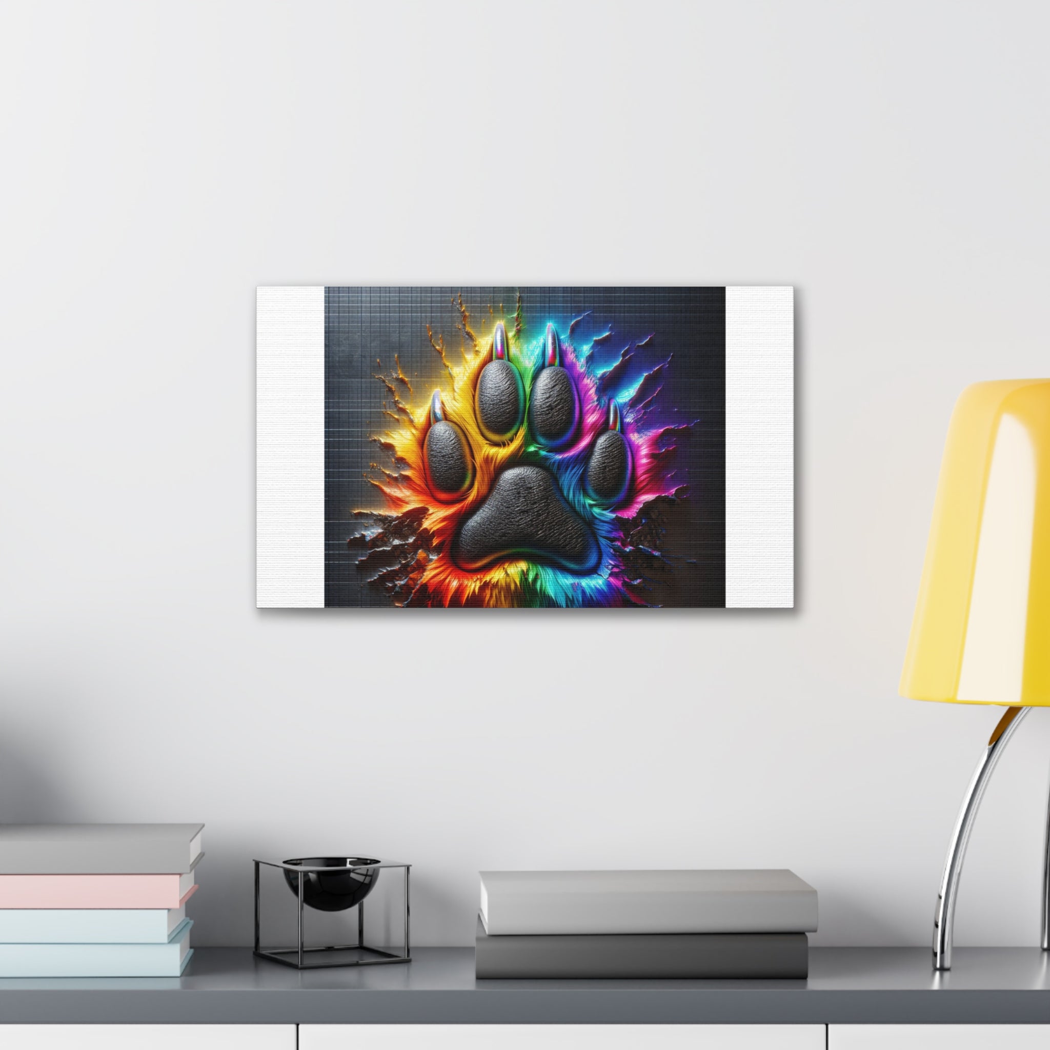 Electric Rainbow Dog Paw Canvas Stretched, 0.75"