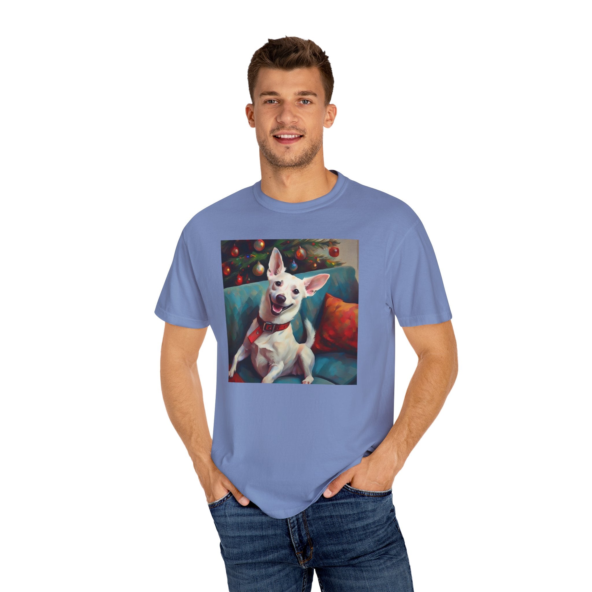 White Corgi Holiday II Unisex Garment-Dyed T-shirt