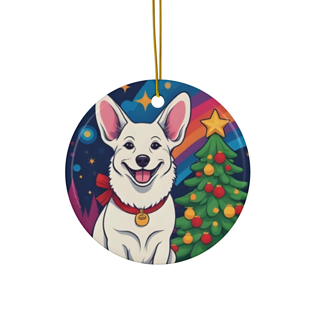 White Corgi Holiday Ceramic Ornament