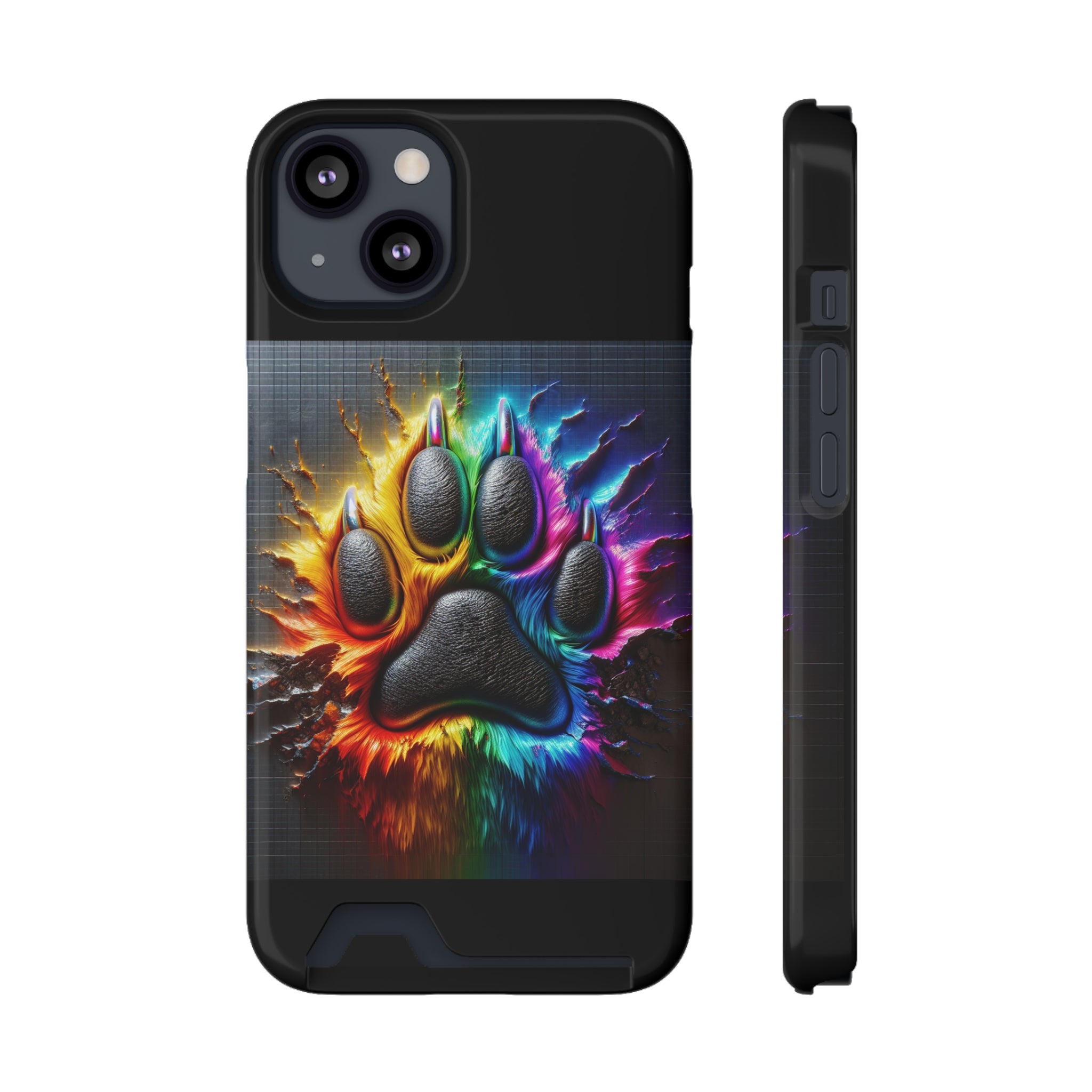 Electric Rainbow Dog Paw Phone Case with Card Holder