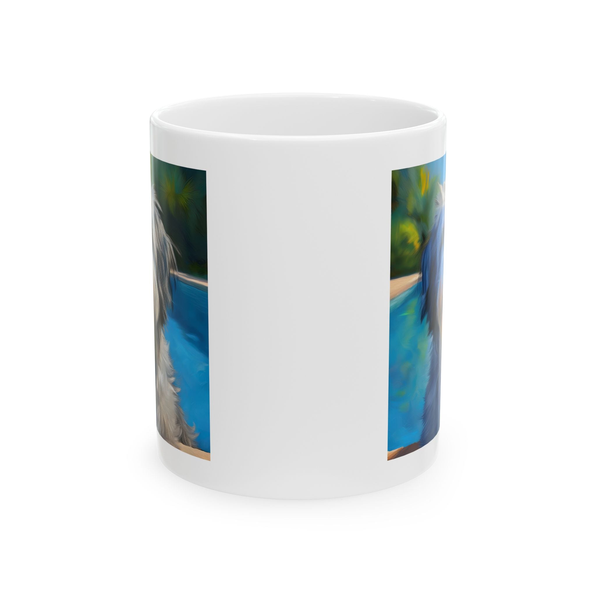 Grey Shaggy Dog Poolside Ceramic Mug, (11oz, 15oz)