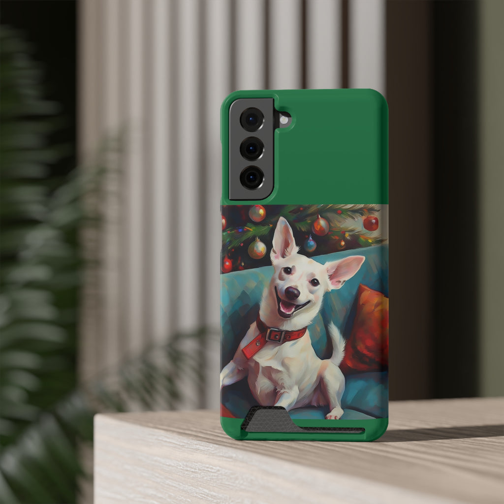 White Corgi Holiday II Phone Case with Card Holder