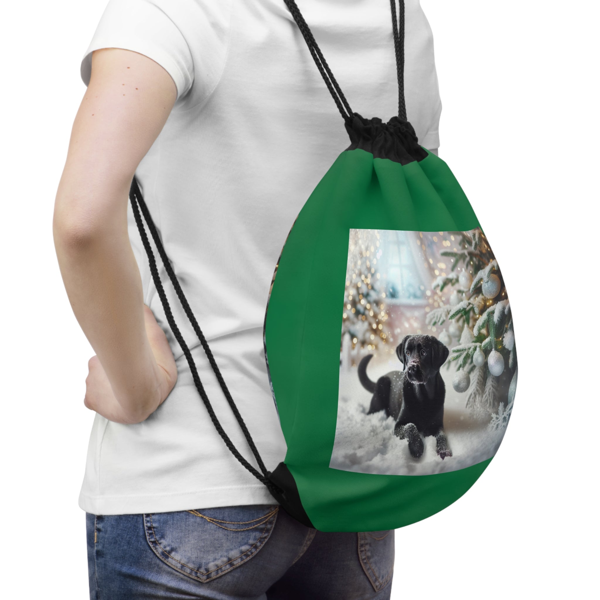 Black Lab Puppy Holiday Drawstring Bag