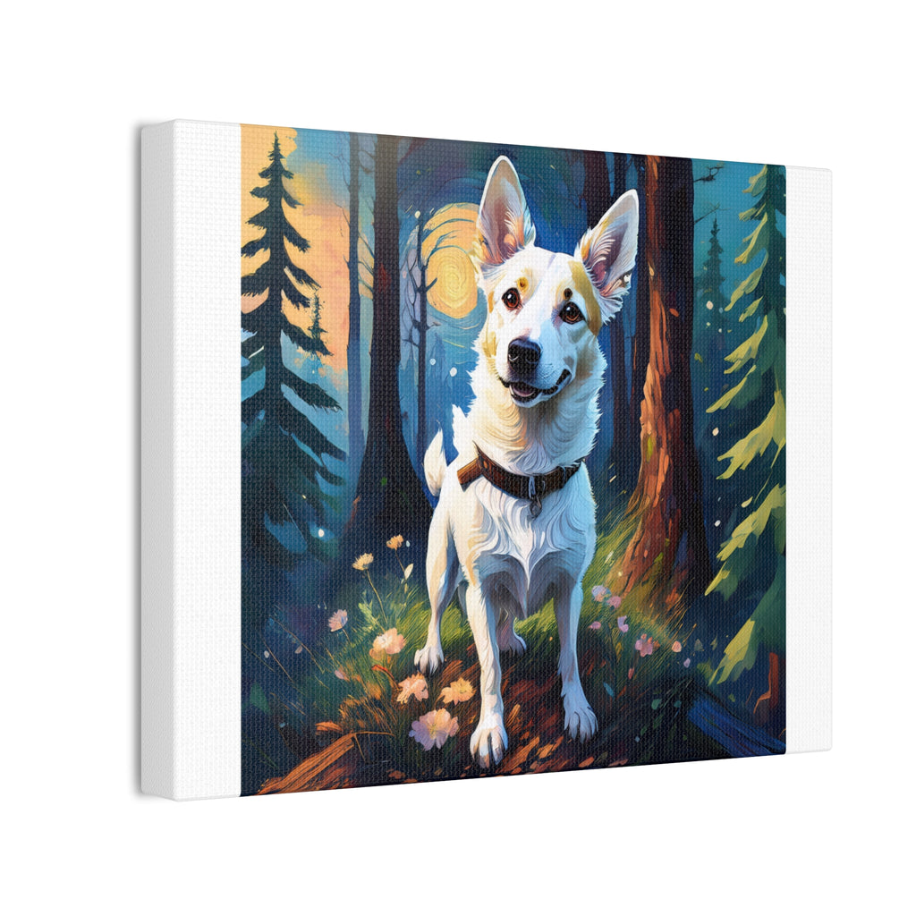 White/Tan Dog Forest Walk Cavas Painting