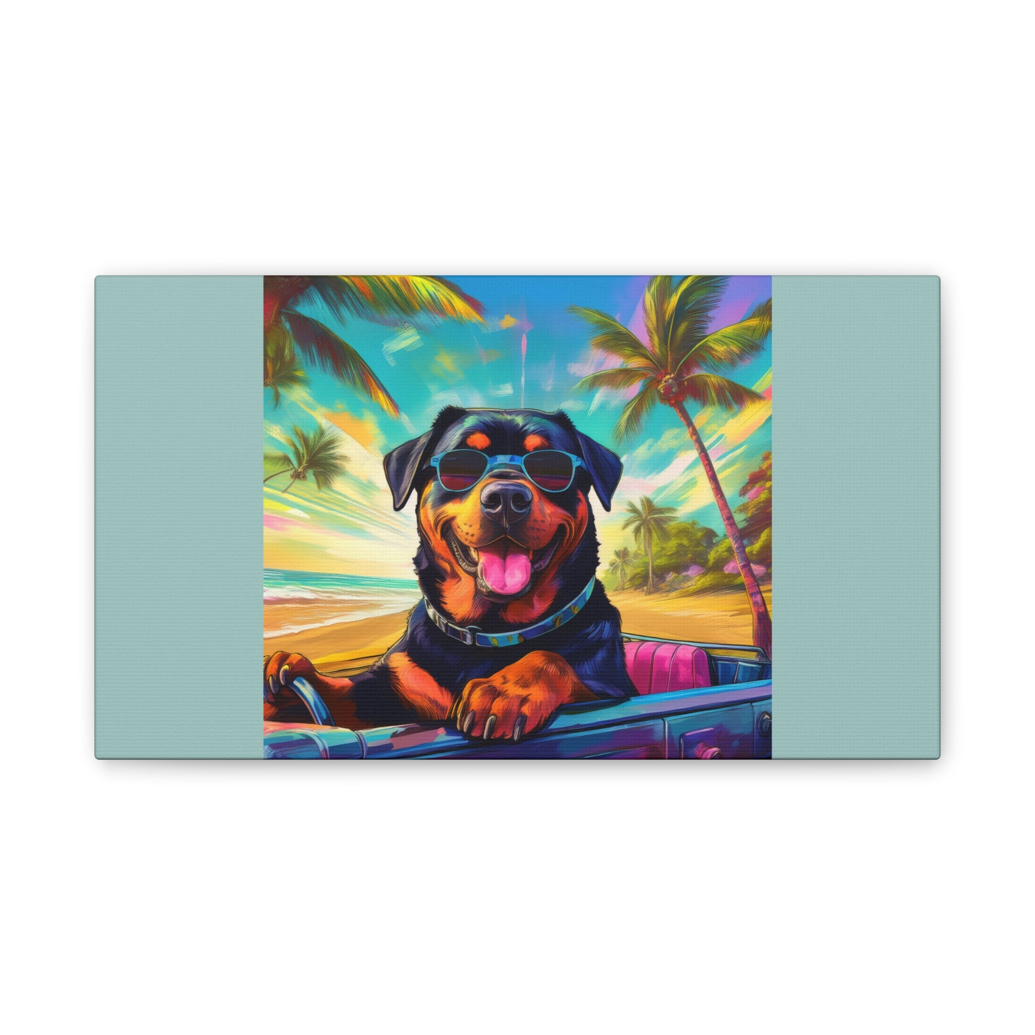 Rottweiler Beach Drive Canvas Painting