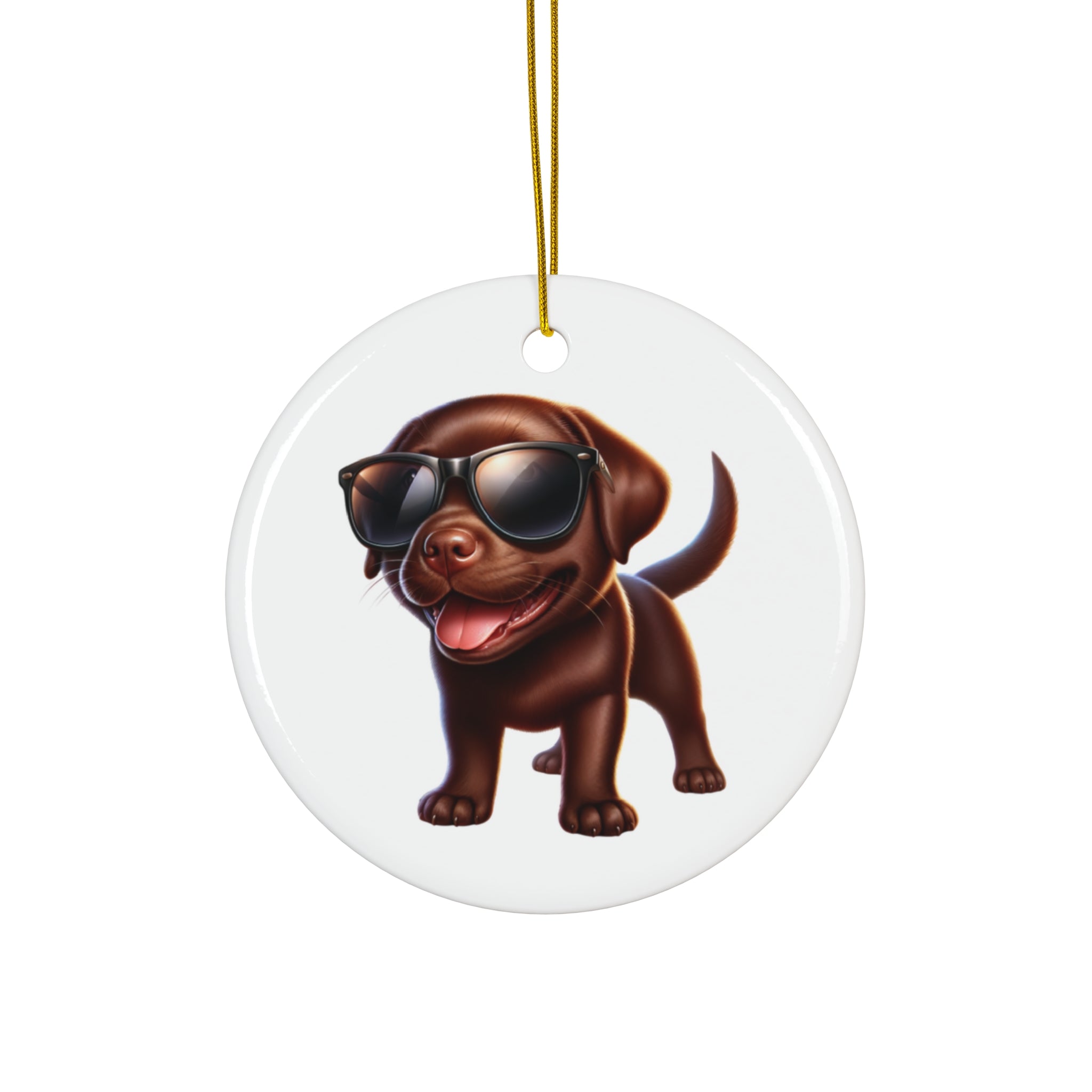 Chocolate Lab w/ sunglasses Ceramic Ornament