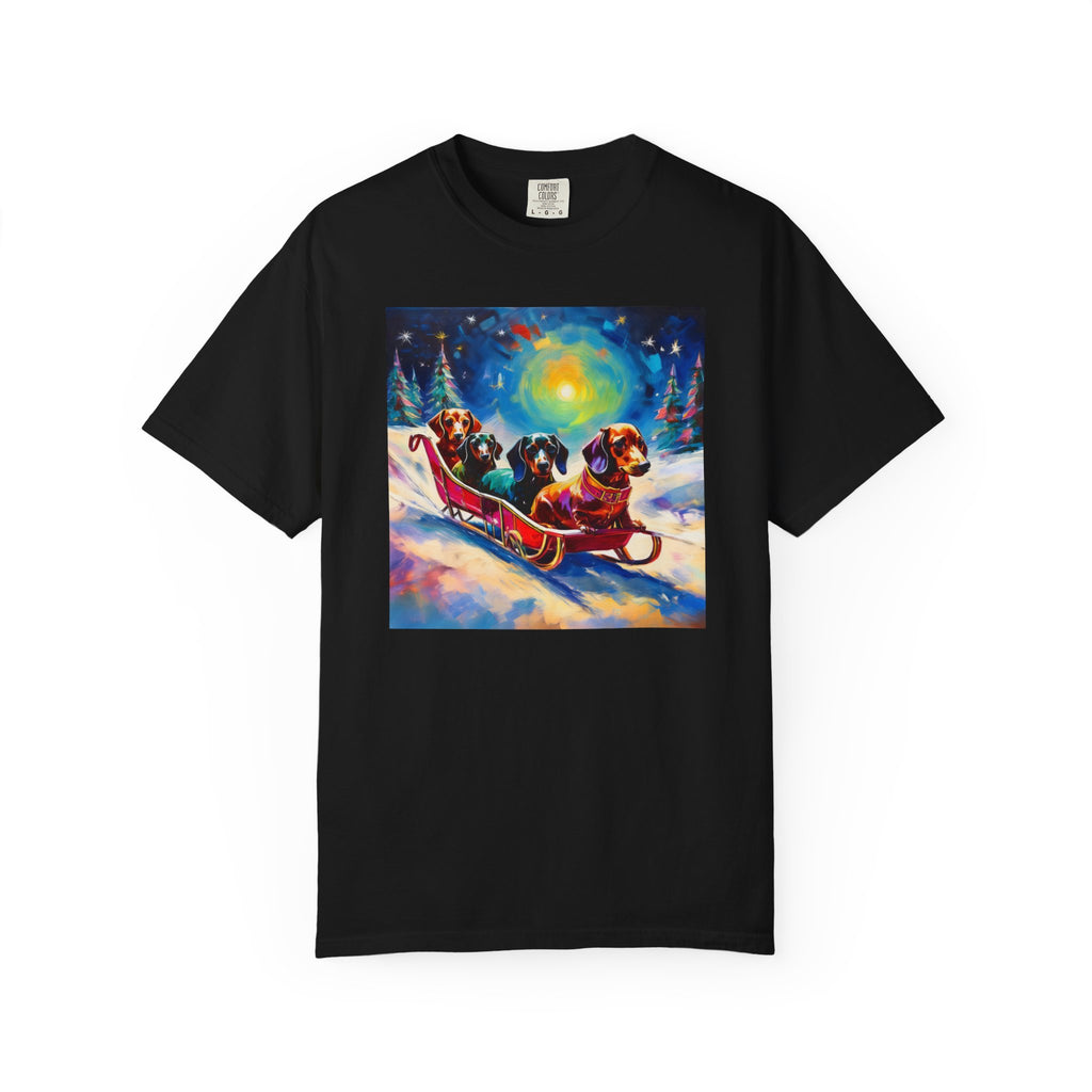 Dachshund Night Sleighride Unisex Garment-Dyed T-shirt