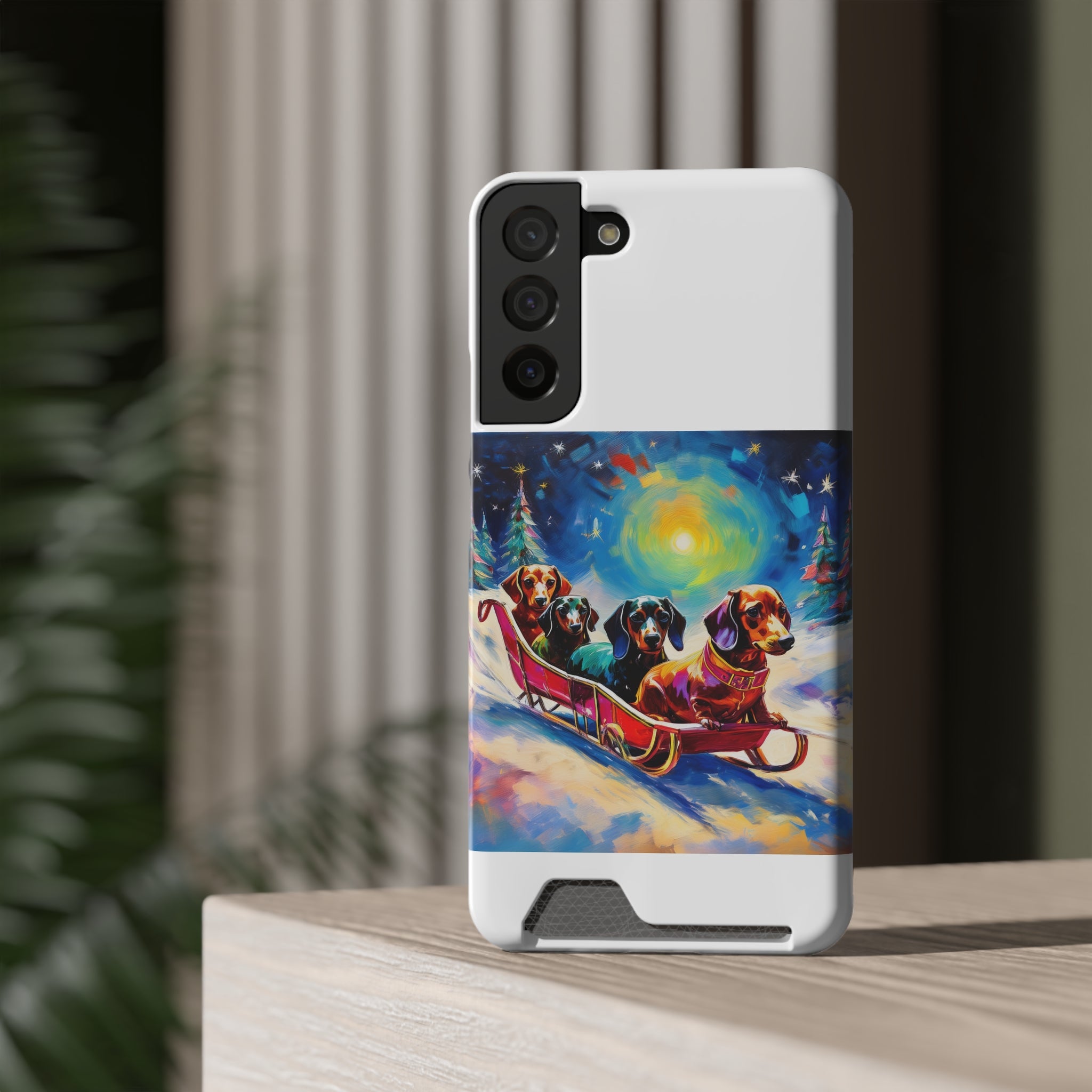 Dachshund Night Sleighride Phone Case with Card Holder