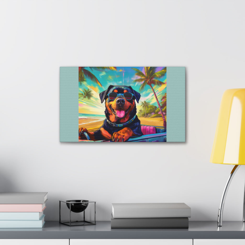 Rottweiler Beach Drive Canvas Painting