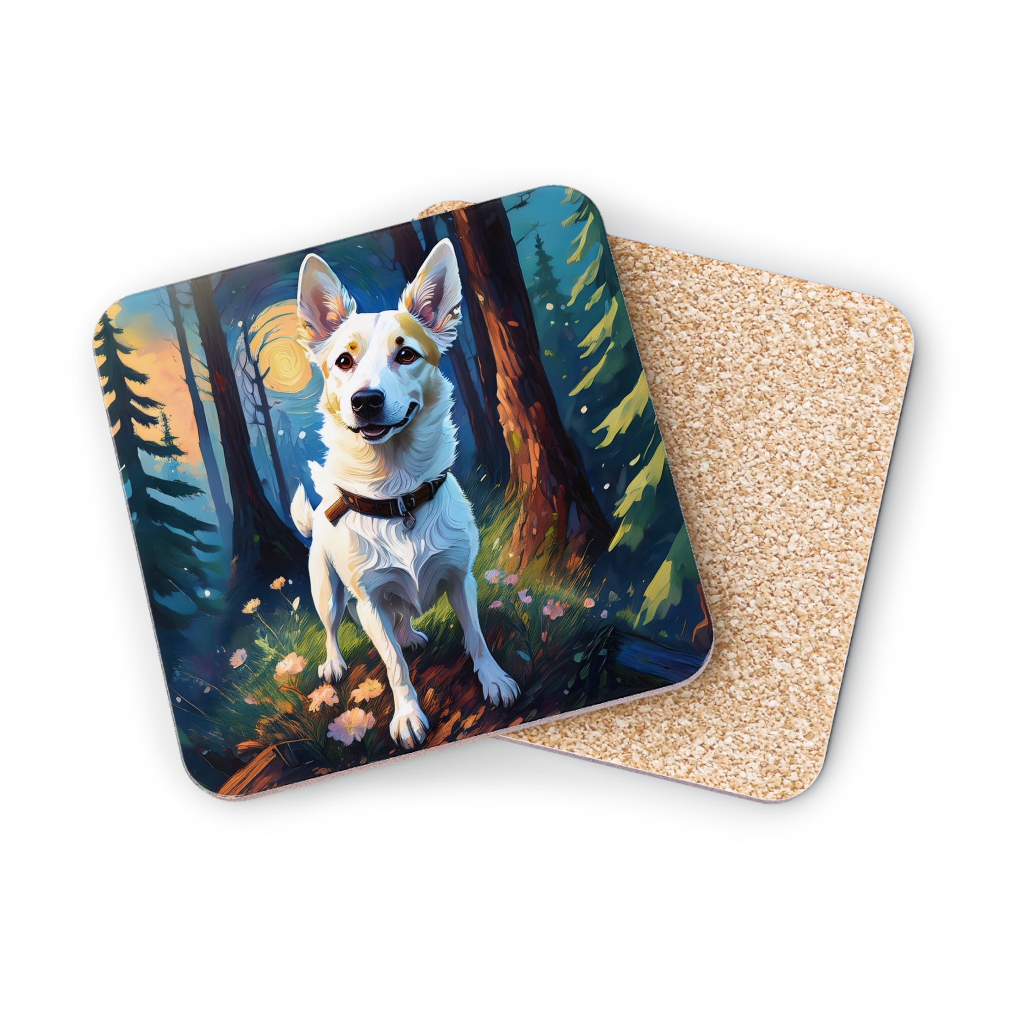 White/Tan Dog Forest Walk Coasters