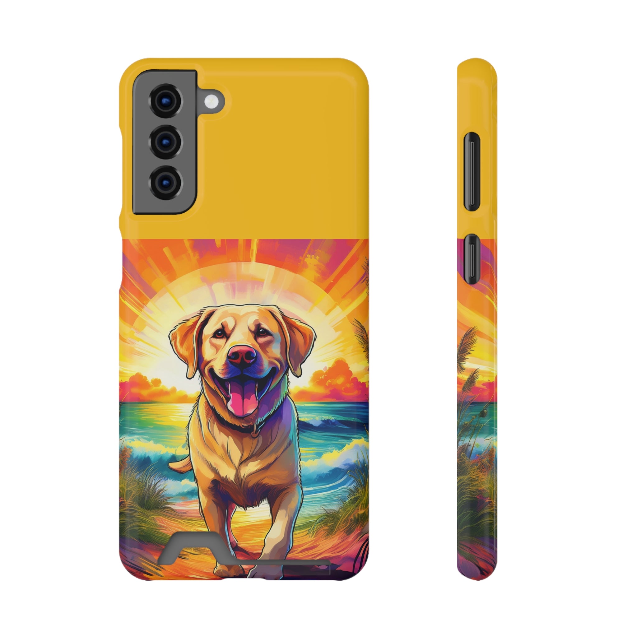 Yellow Lab Sunset Beach Phone Case with Card Holder
