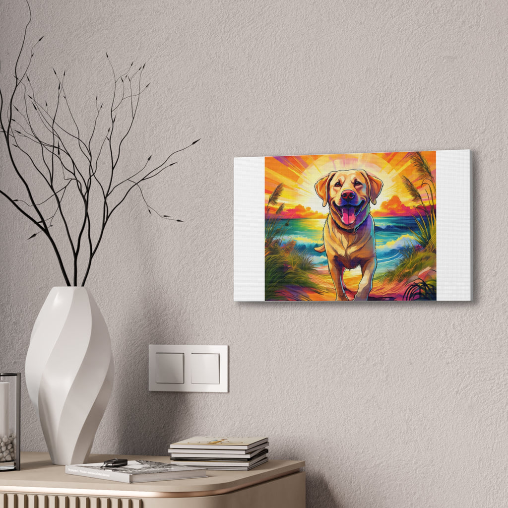 Yellow Lab Sunset Beach Canvas Stretched, 0.75"