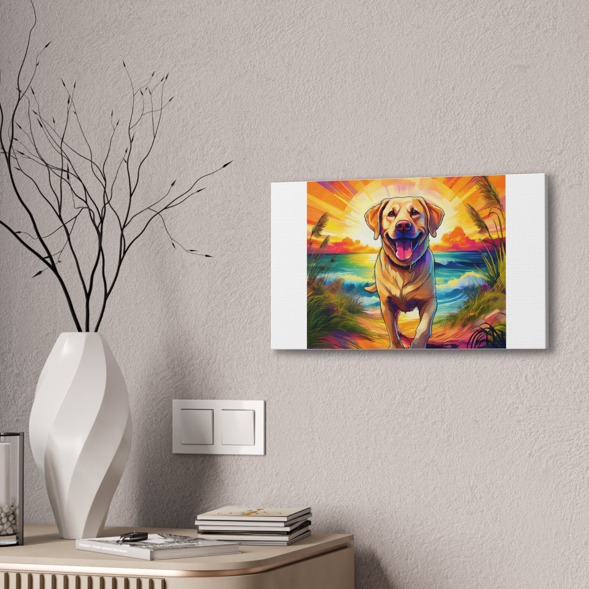Yellow Lab Sunset Beach Canvas Stretched, 0.75"