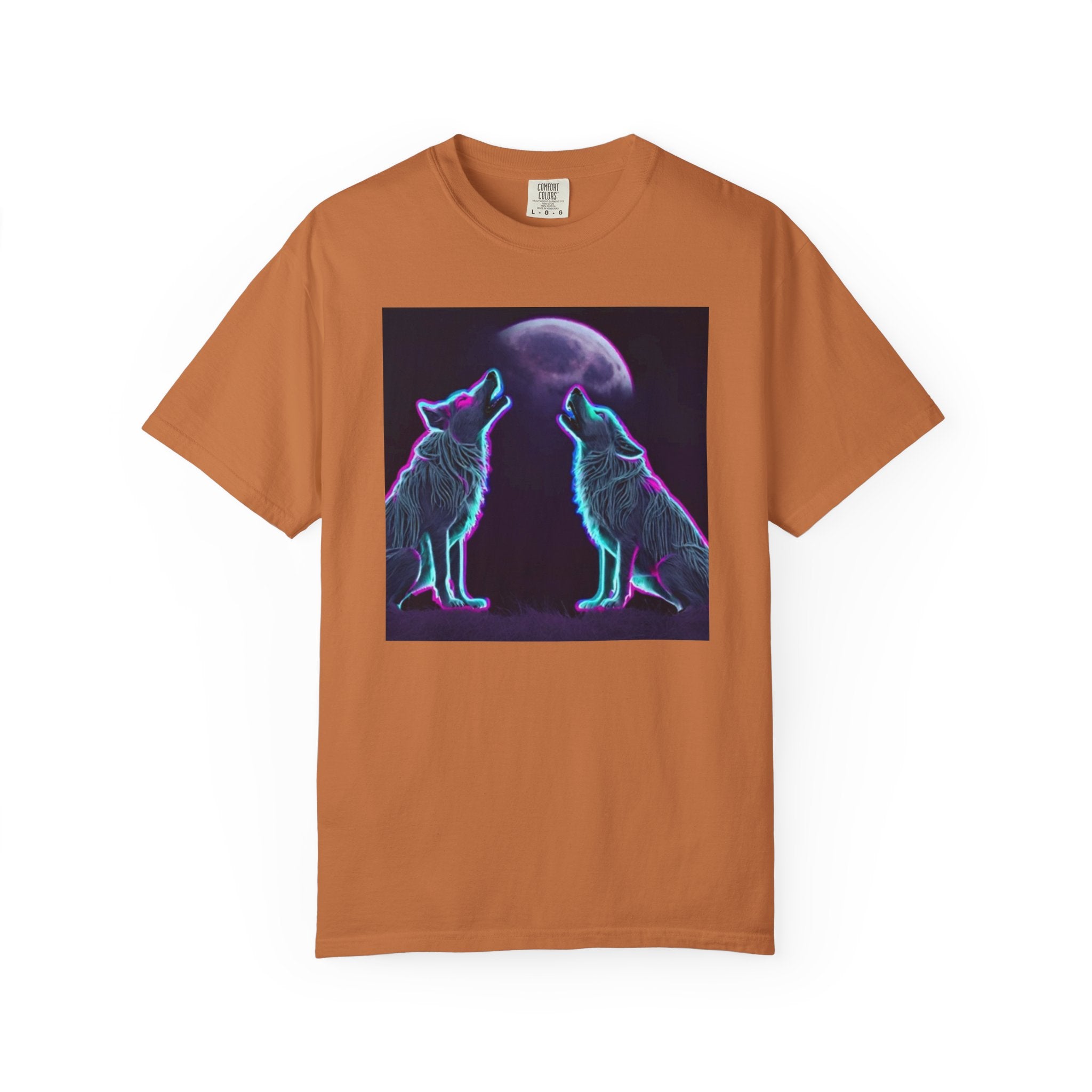 Neon Wolves Howling Unisex Garment-Dyed T-shirt