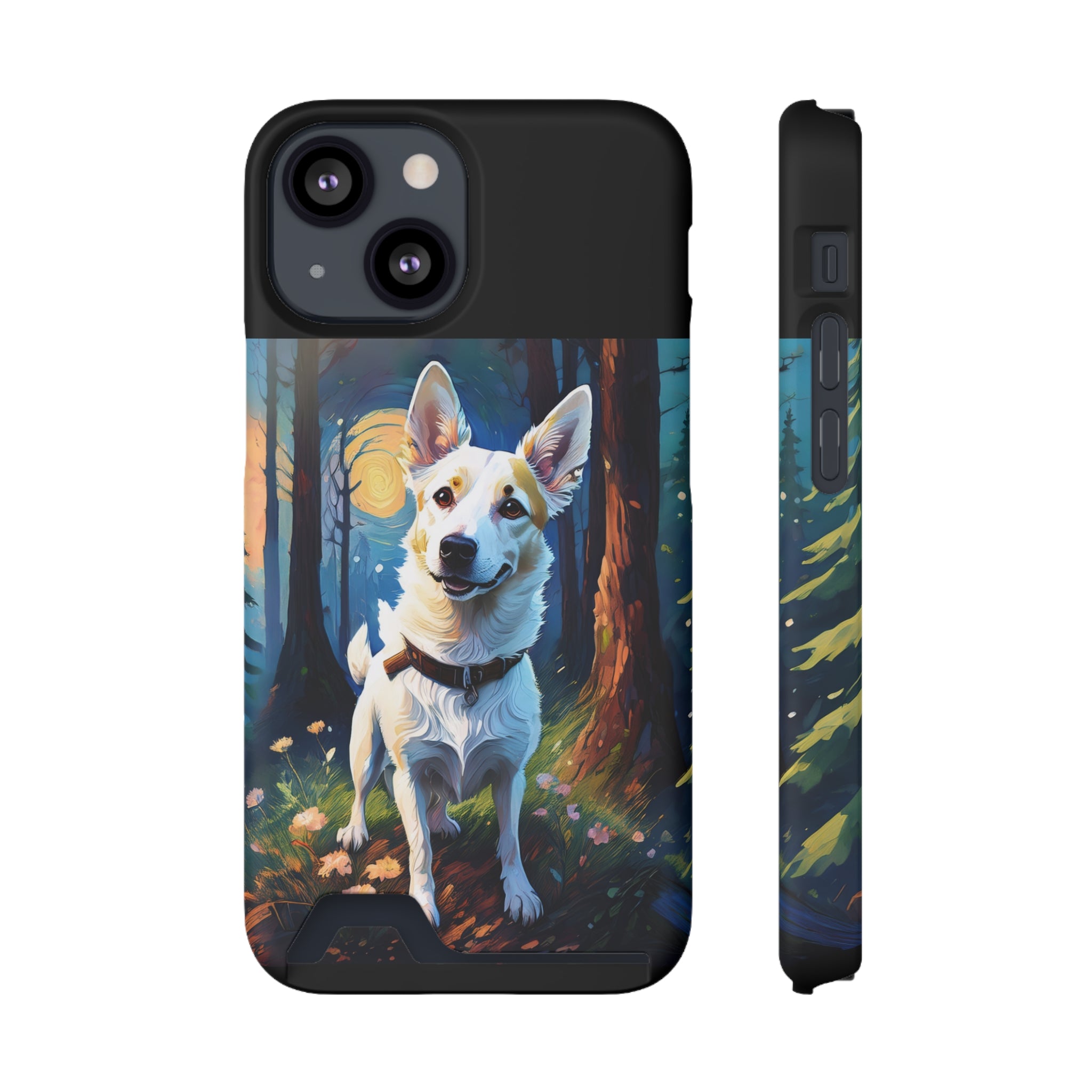 White/Tan Dog Forest Walk Phone Case with Card Holder