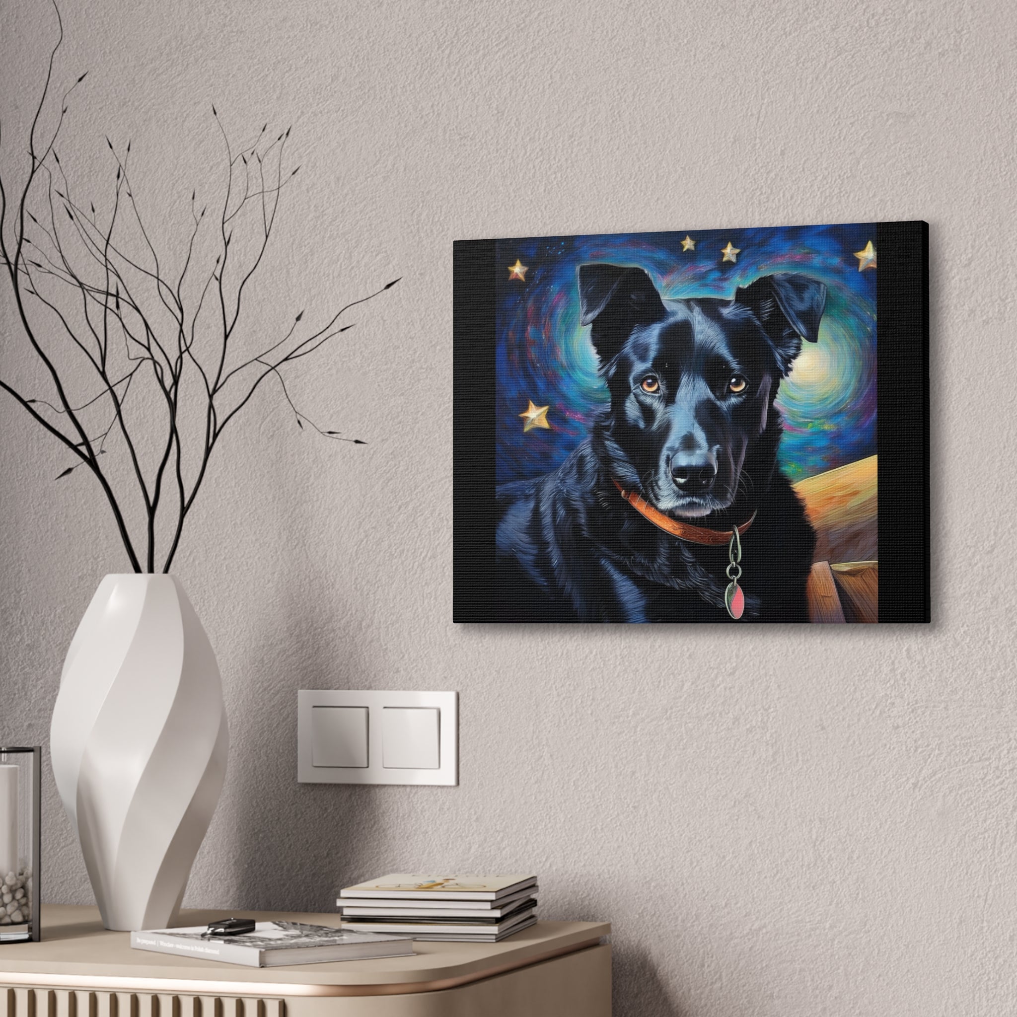 Black Shepherd Lab Stary Night Cavas Painting