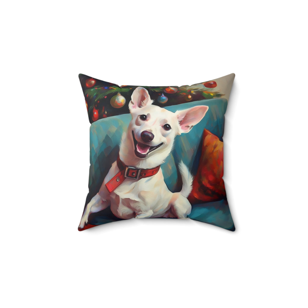 White Corgi Holiday II Polyester Square Pillow