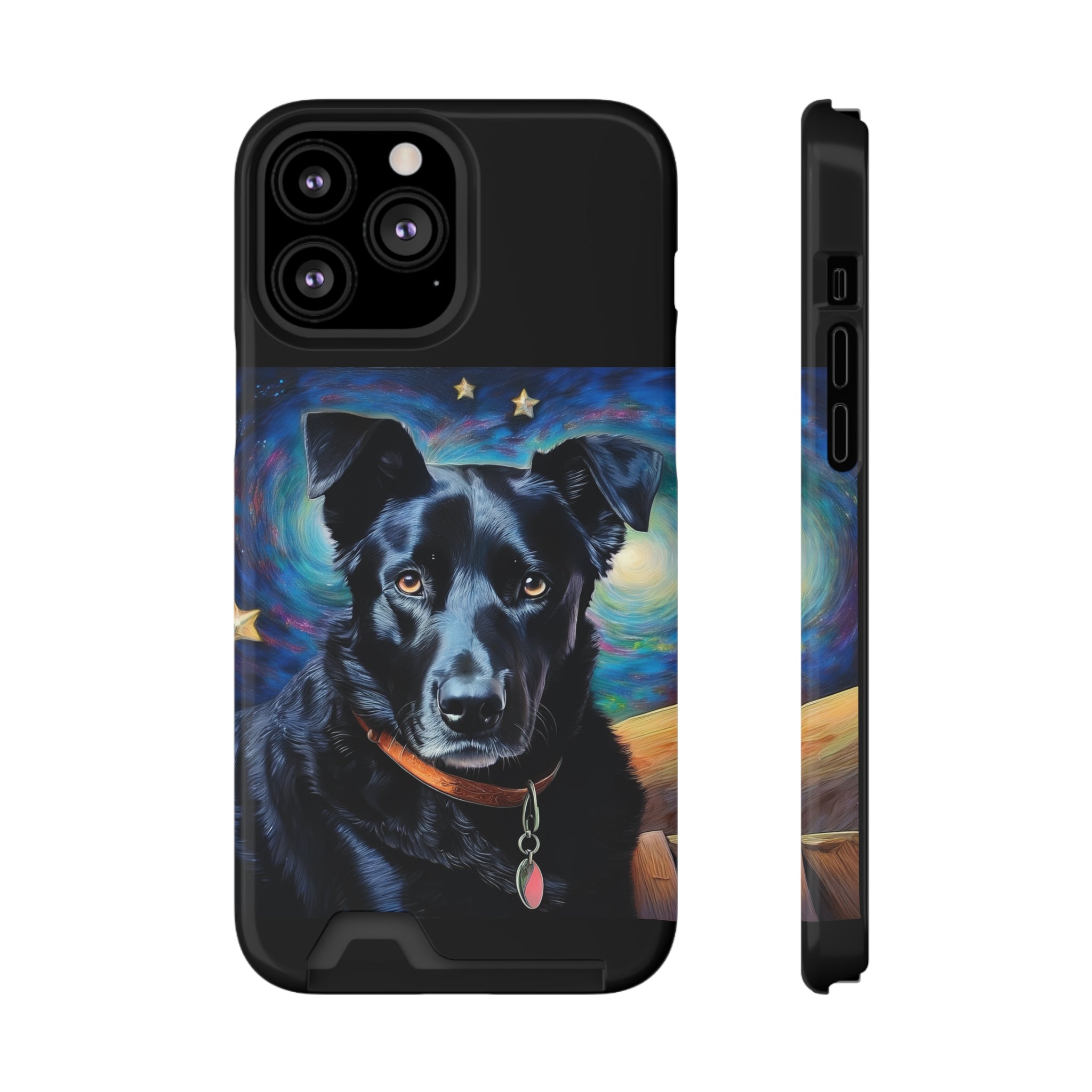 Black Shepherd Lab Stary Night Phone Case with Card Holder