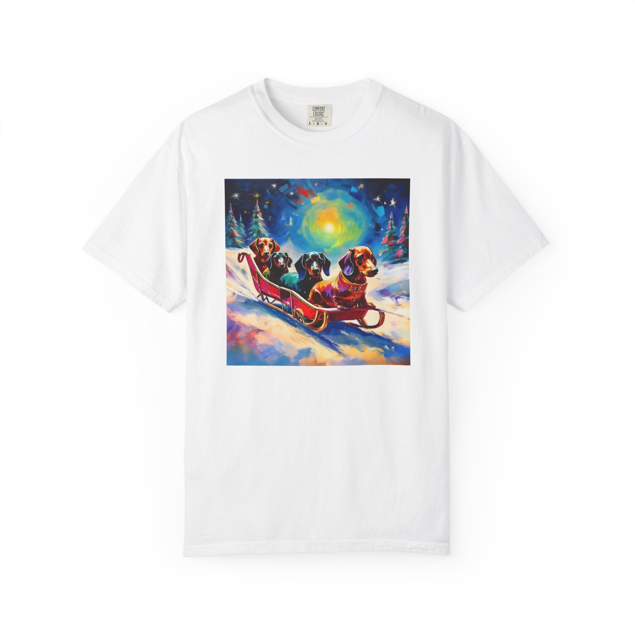Dachshund Night Sleighride Unisex Garment-Dyed T-shirt