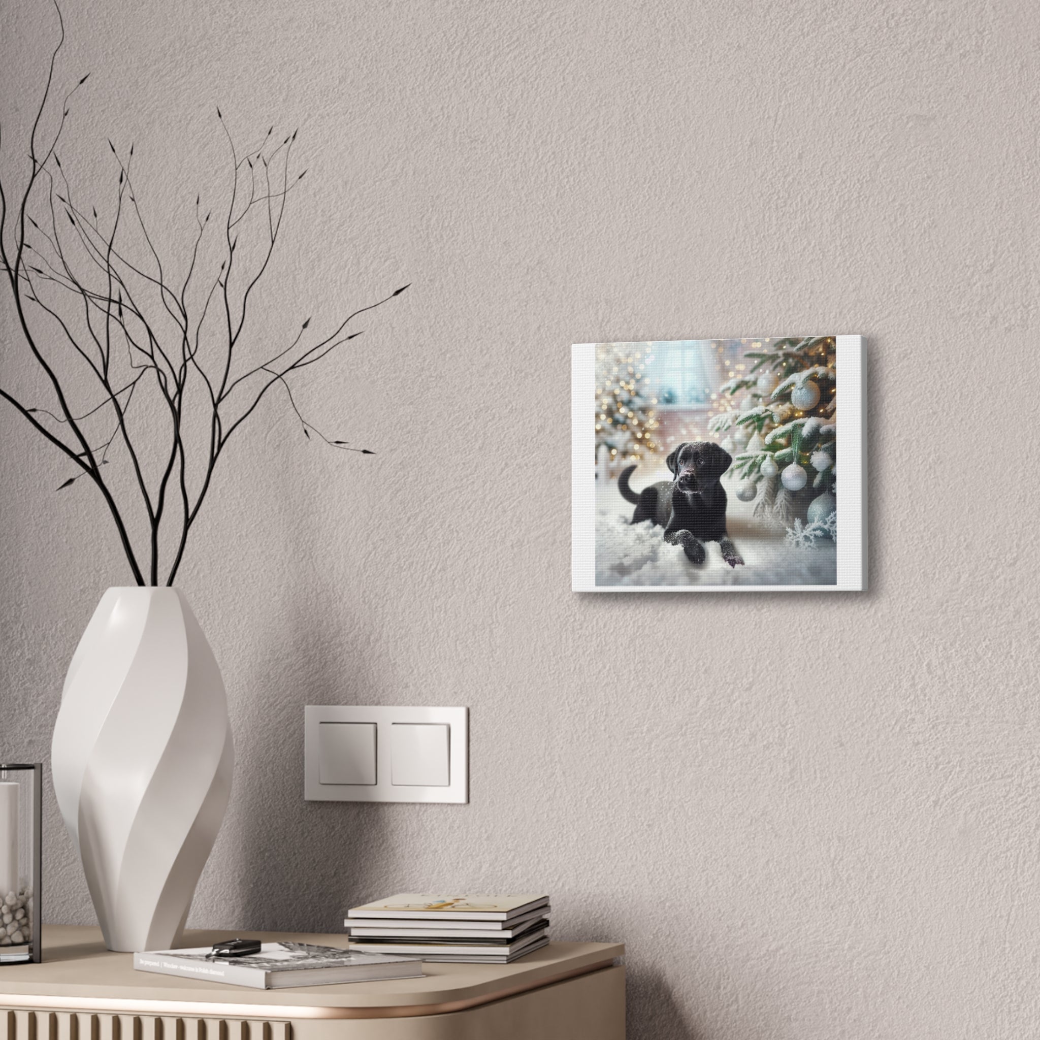 Black Lab Puppy Holiday Canvas Stretched, 0.75"