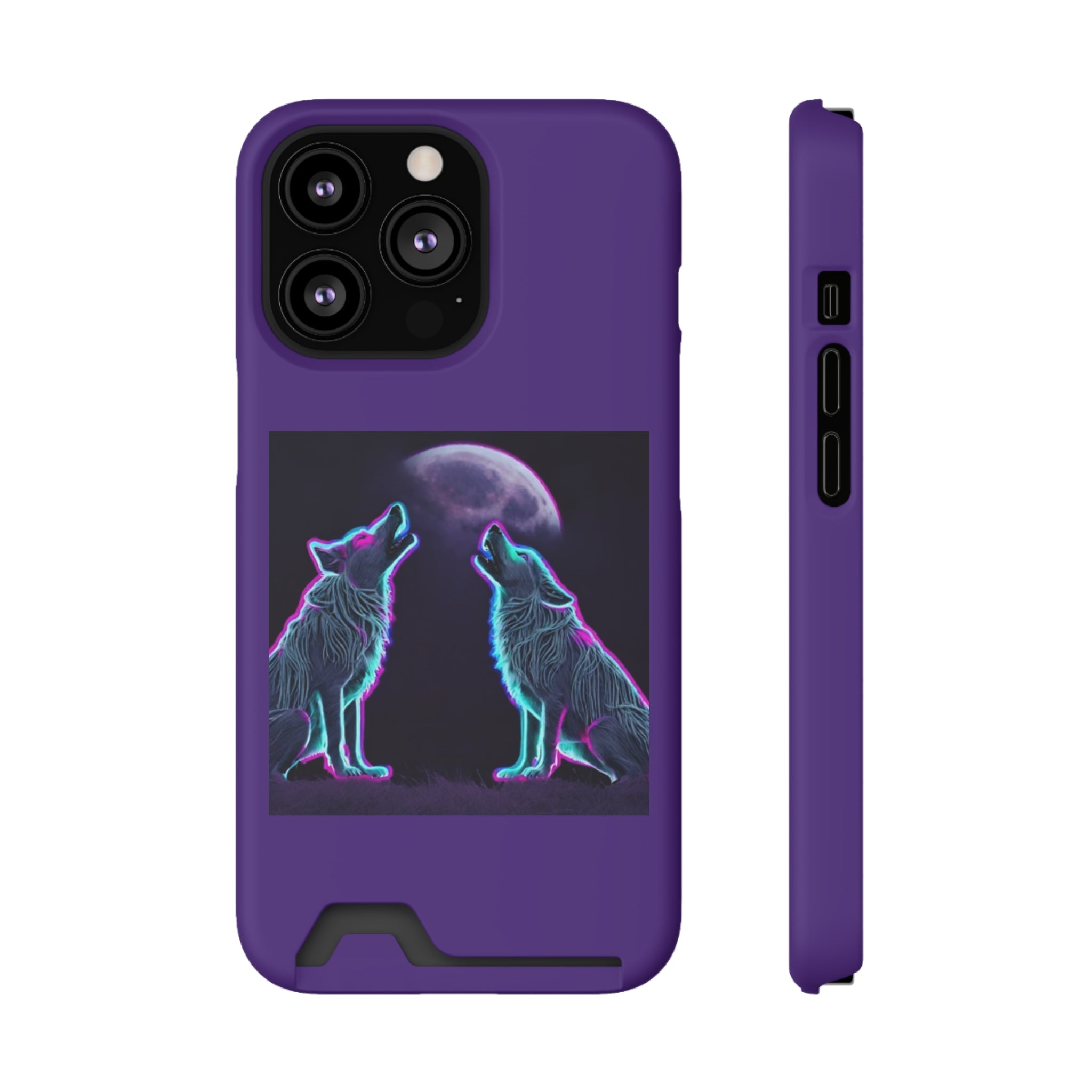 Neon Wolves Howling Phone Case with Card Holder