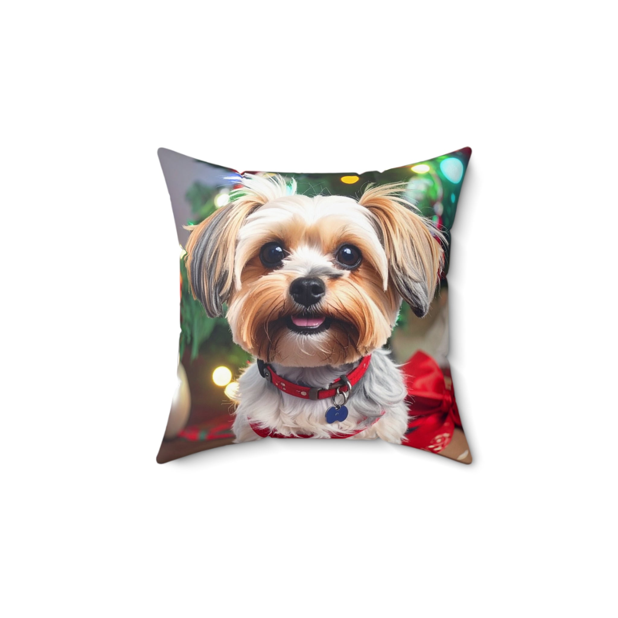 Yorkie Holiday Polyester Square Pillow