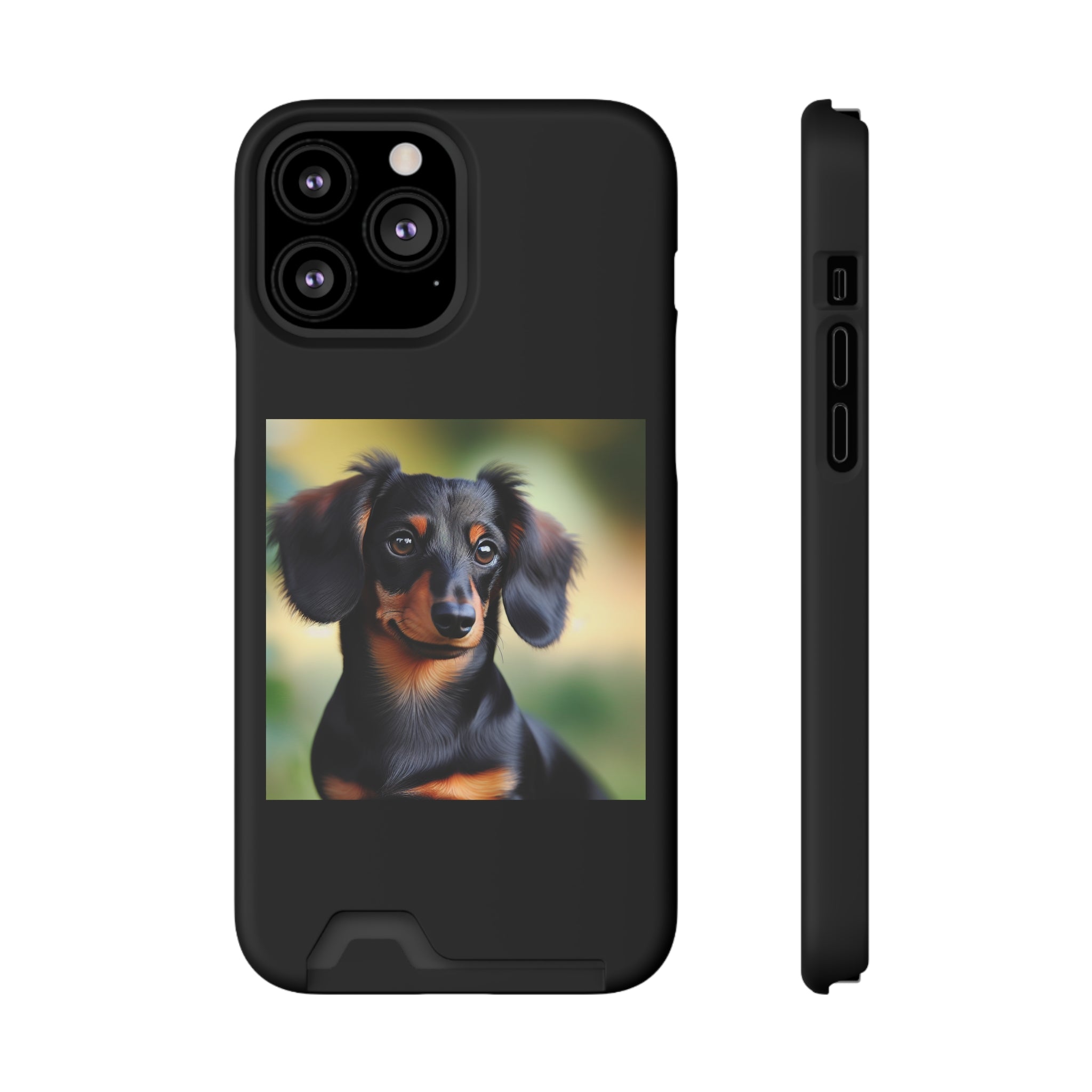 Dachshund Black and Brown Phone Case with Card Holder