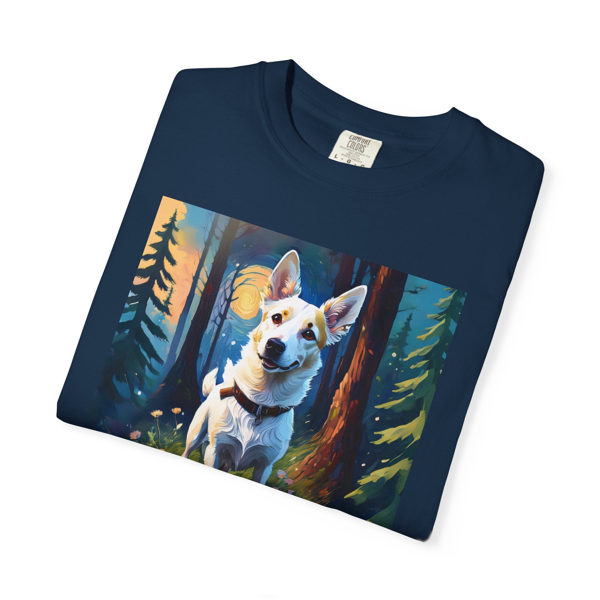 White/Tan Dog Forest Walk Unisex Garment-Dyed T-shirt